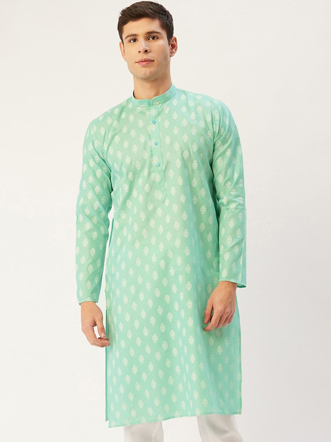Jompers Men Green & White Ethnic Motifs Printed Kurta - view 1