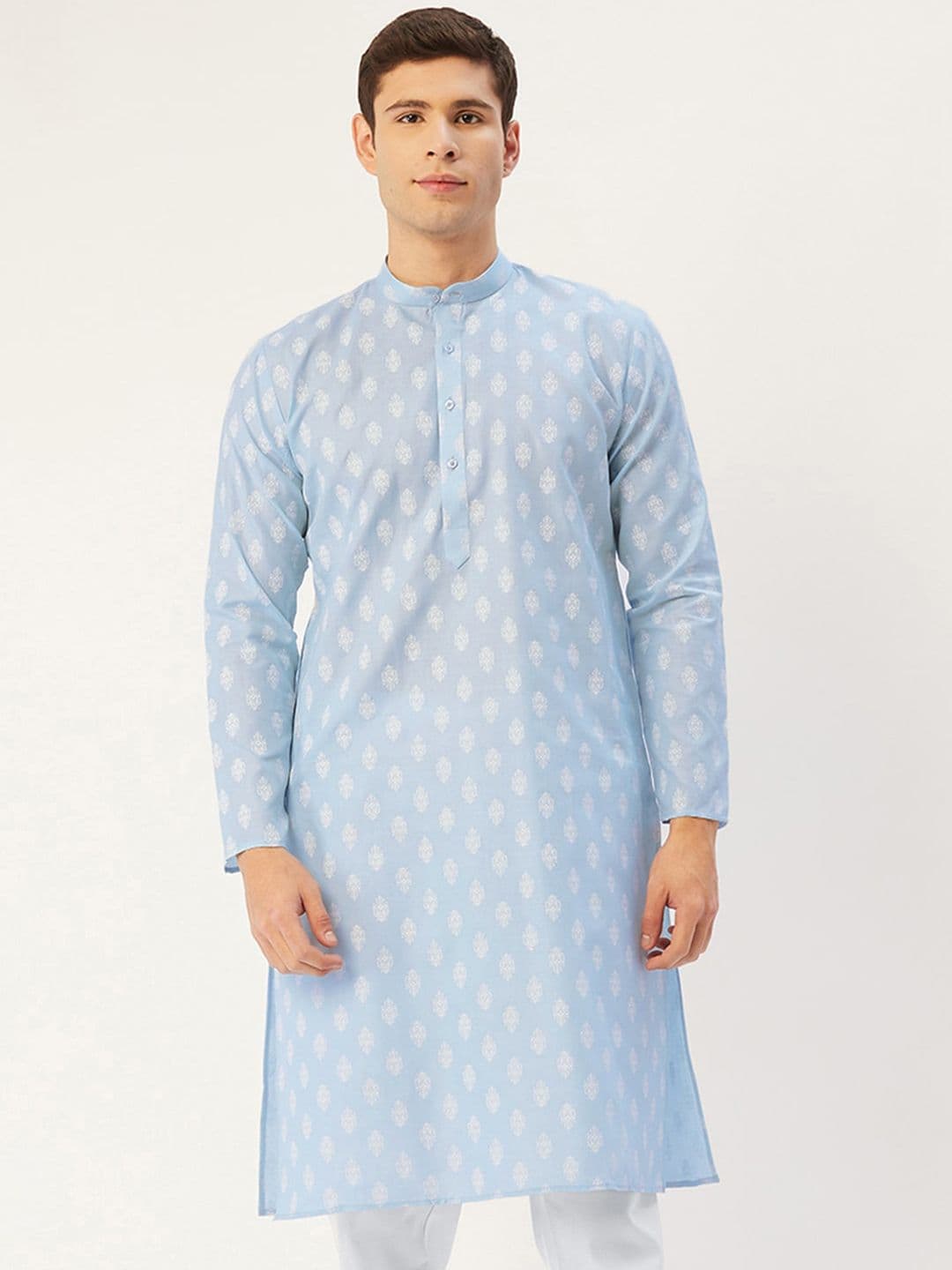 Jompers Men Blue & White Ethnic Motifs Printed Kurta - view 1