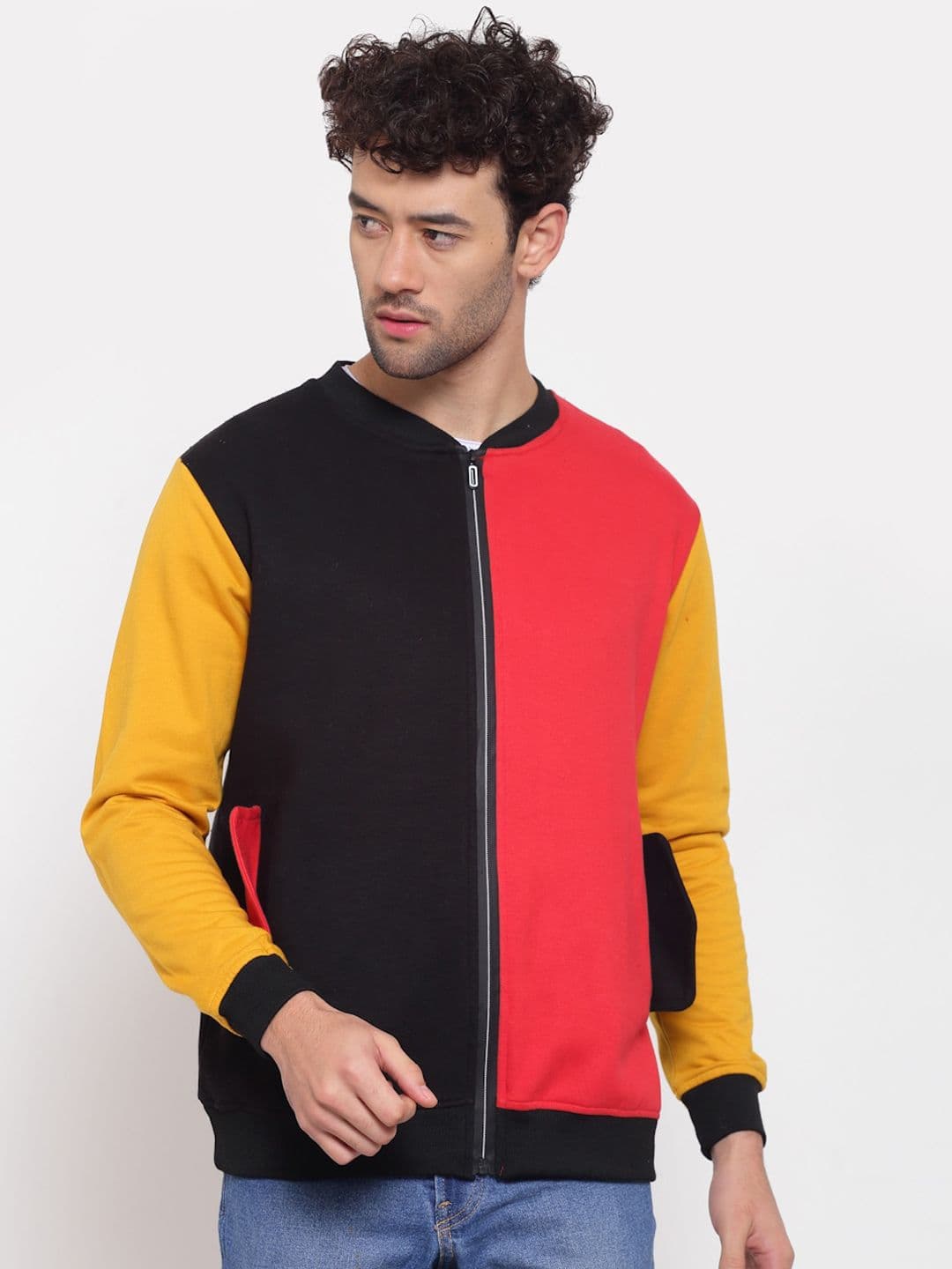 PAUSE SPORT Men Black Red Colourblocked Fleece Lightweight Antimicrobial Bomber Jacket - view 1