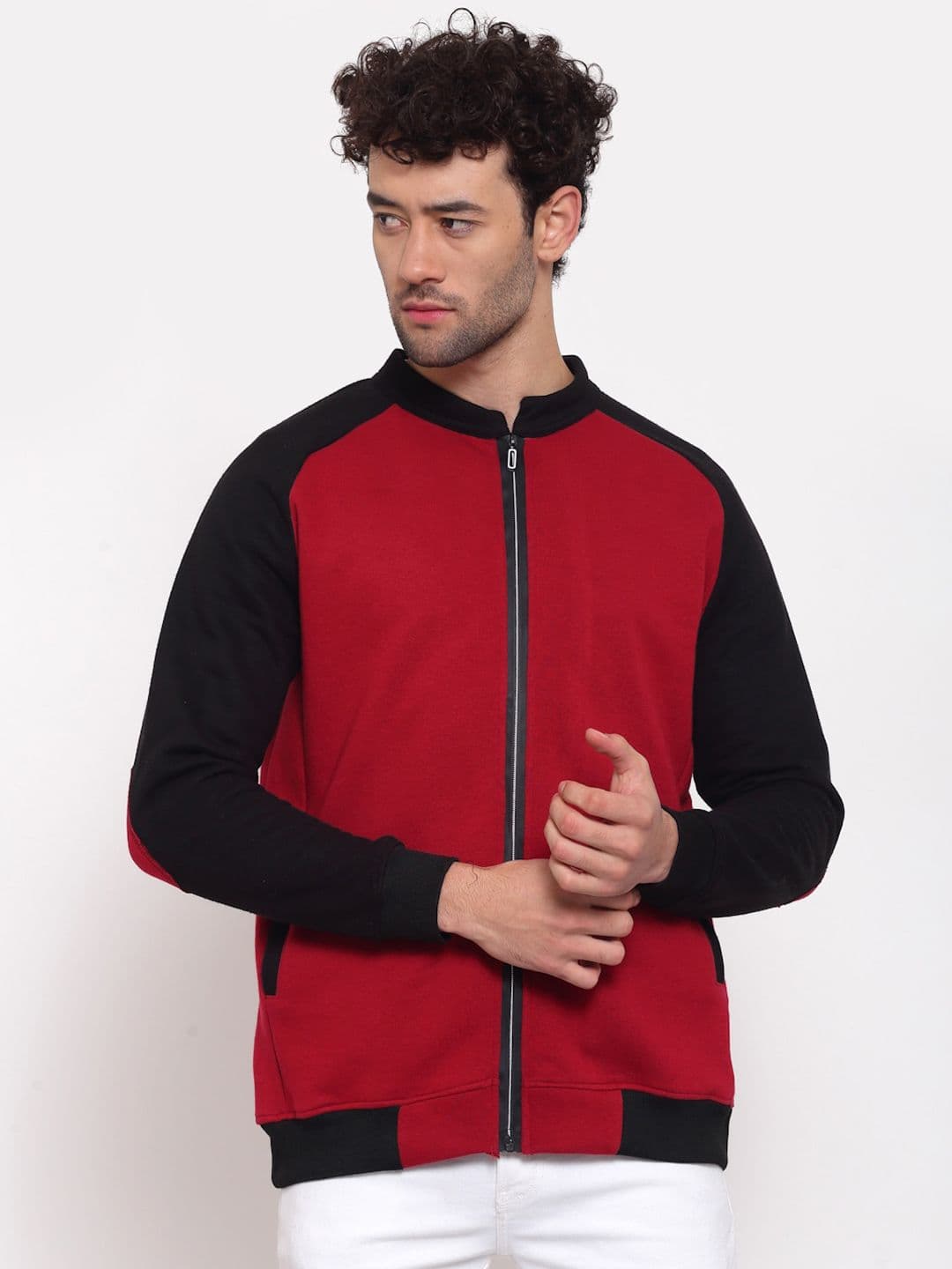 PAUSE SPORT Men Maroon Black Colourblocked Fleece Lightweight Antimicrobial Outdoor Bomber Jacket - view 1