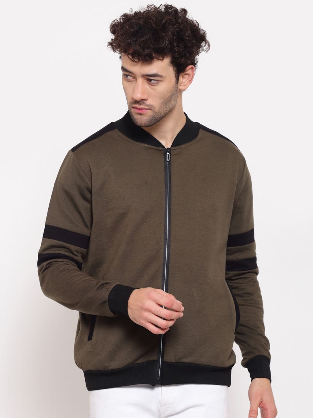 PAUSE SPORT Men Olive Green Colourblocked Fleece Lightweight Antimicrobial Outdoor Bomber Jacket - view 1