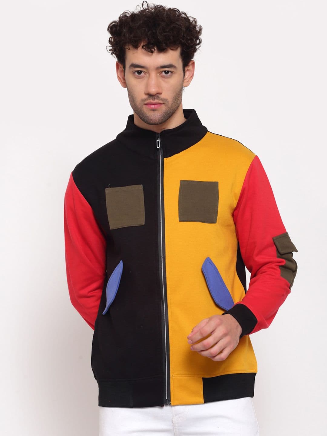 PAUSE SPORT Men Yellow Black Colourblocked Fleece Lightweight Antimicrobial Outdoor Tailored Jacket with - view 1