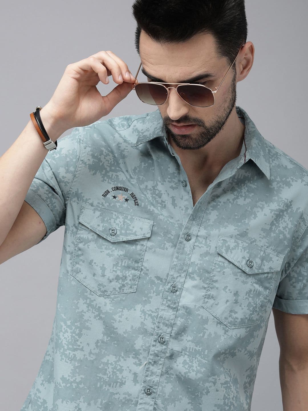 The Roadster Lifestyle Co Men Blue Printed Cotton Casual Shirt - view 1