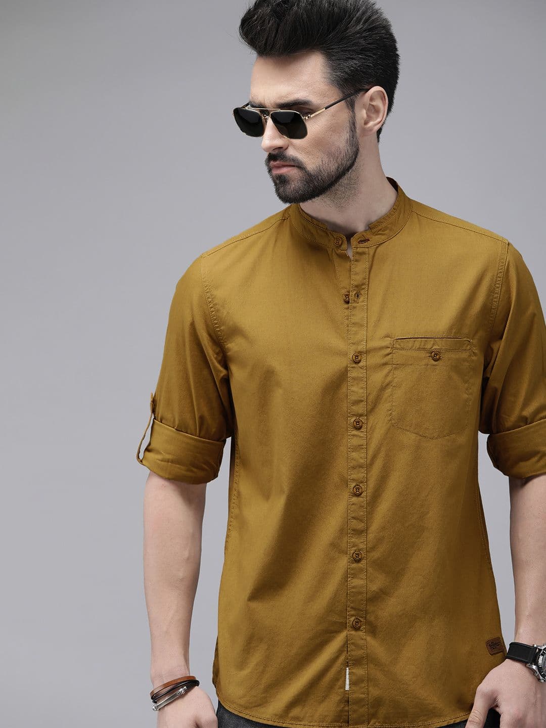Roadster Men Mustard Solid Regular Fit Pure Cotton Sustainable Casual Shirt - view 1