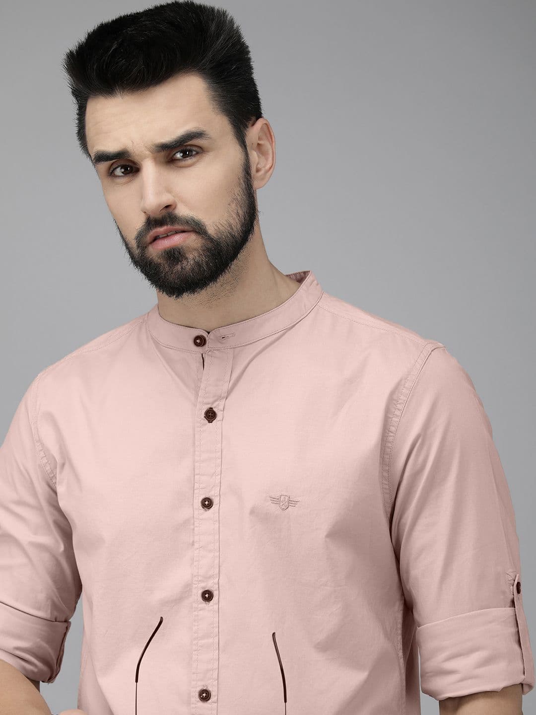 The Roadster Lifestyle Co. Men Rose Solid Slim Fit Mandarin Collar Casual Shirt - view 1