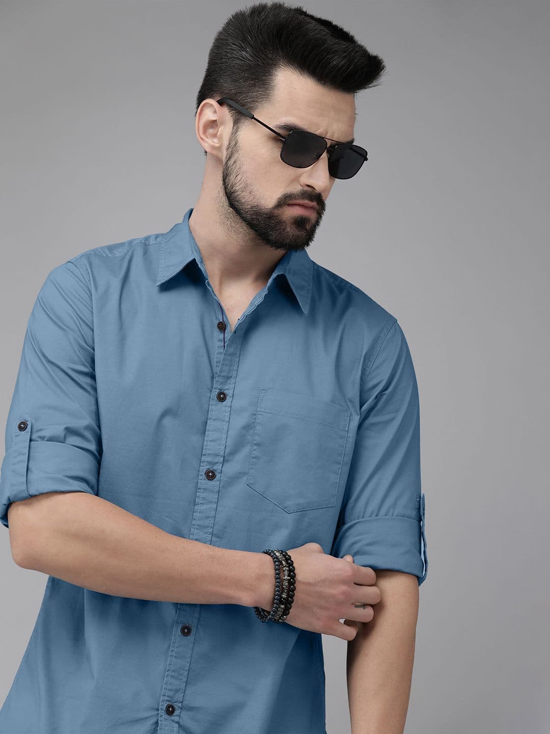 Roadster Men Teal Blue Solid Roll-Up Sleeve Casual Shirt - view 1