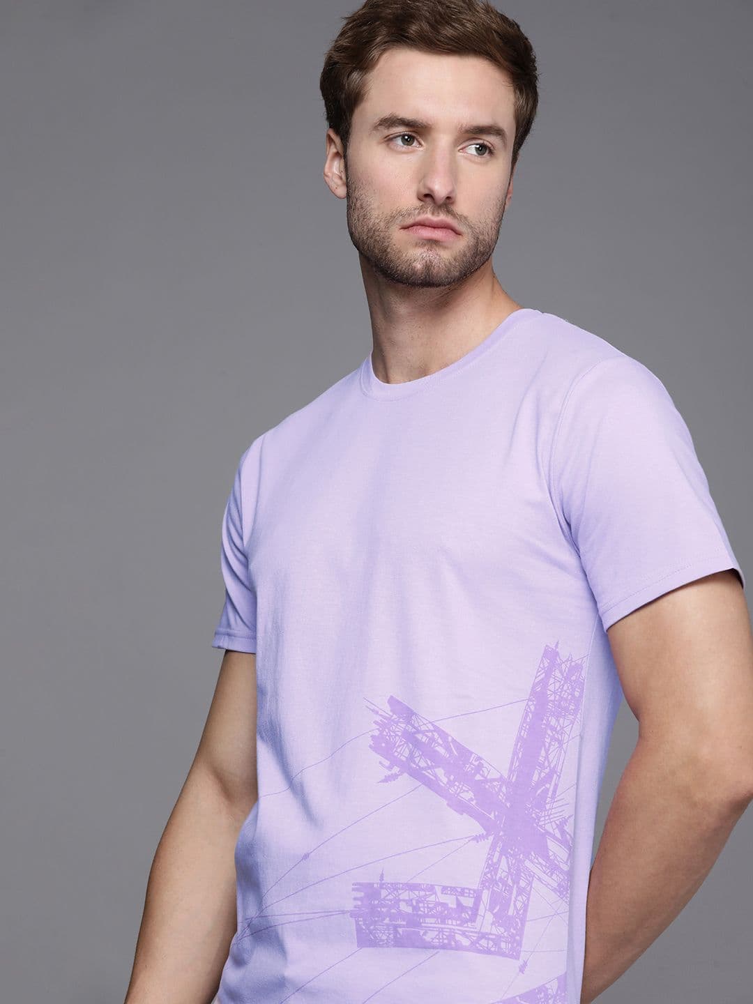 WROGN Men Lavender Slim Fit Cotton T-shirt - view 1