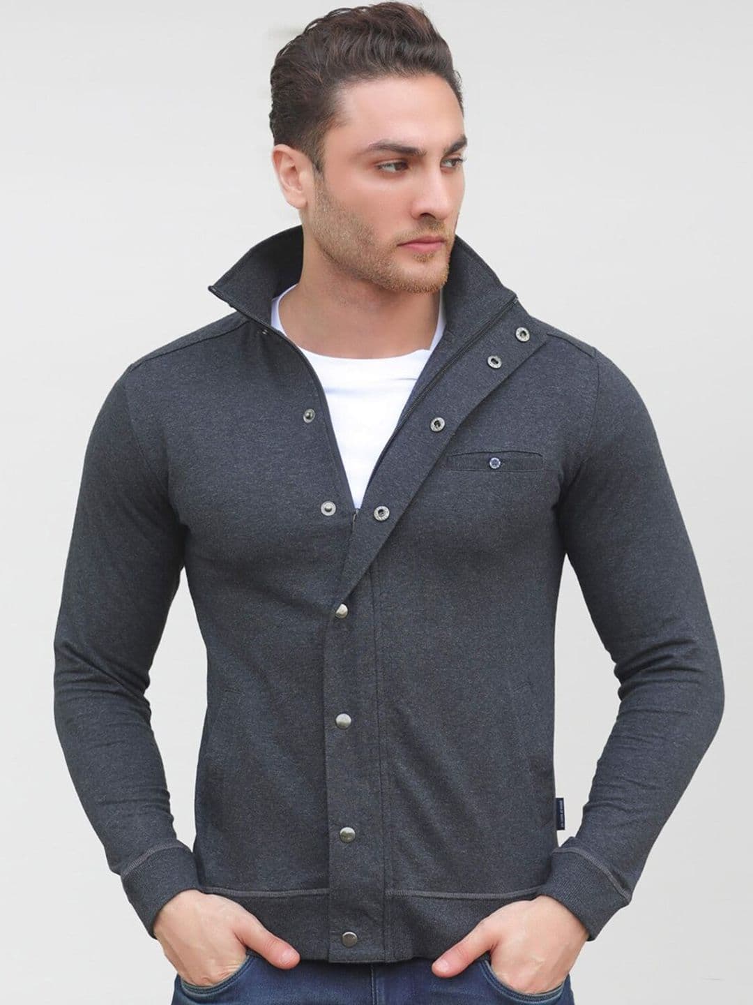 Dream of Glory Inc Men Charcoal Cotton Lightweight Outdoor Regular Solid Tailored Jacket - view 1