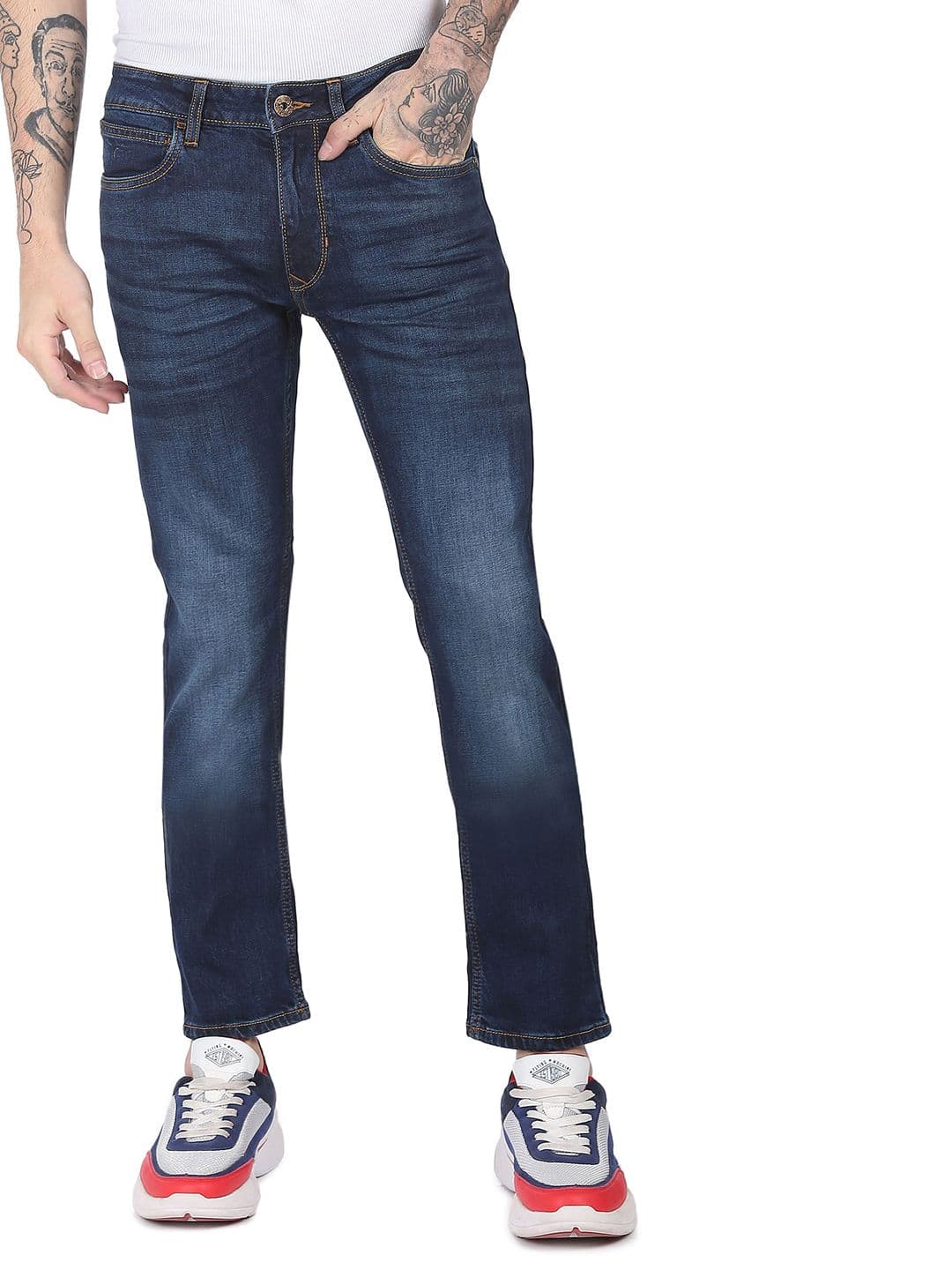 Flying Machine Men Navy Blue Michael Slim Tapered Fit Light Fade Stretchable Jeans - view 1