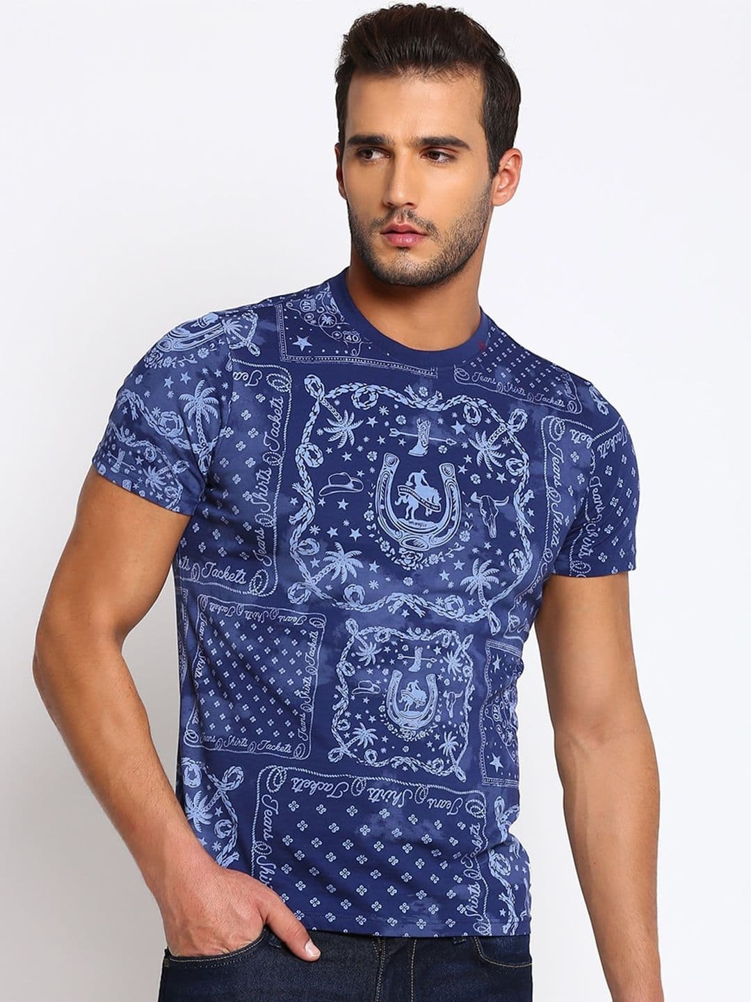 Wrangler Men Blue Printed T-shirt - view 1