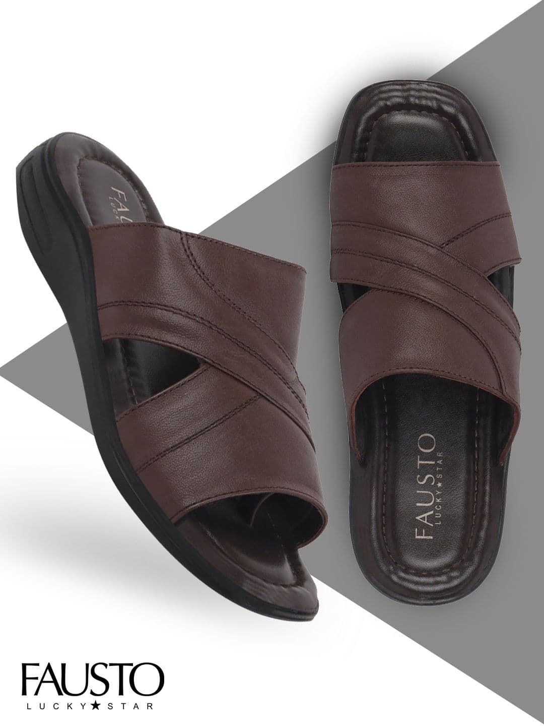 FAUSTO Men Brown Leather Comfort Sandals - view 1