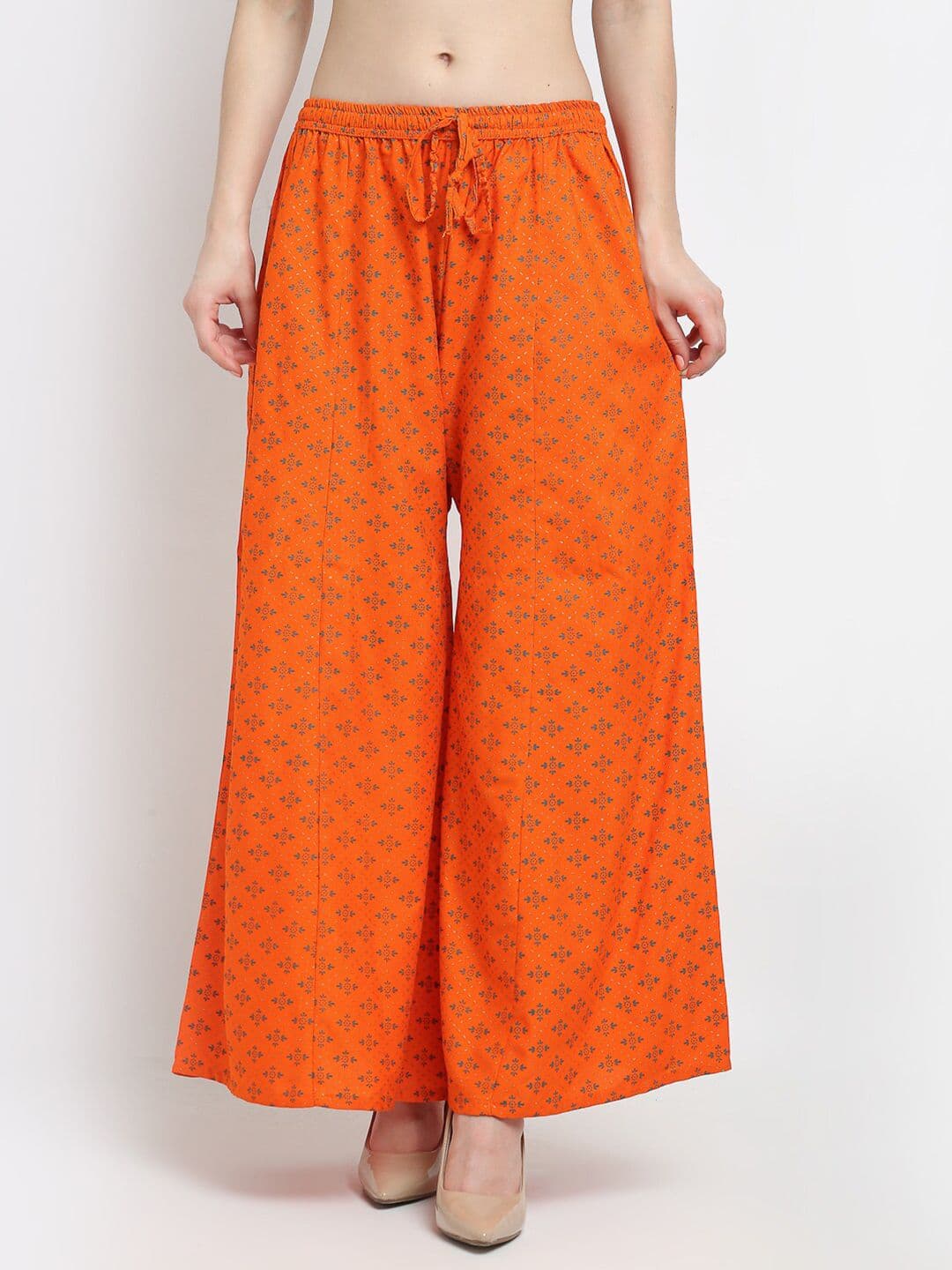 Jinfo Women Orange Printed Flared Ethnic Palazzos - view 1