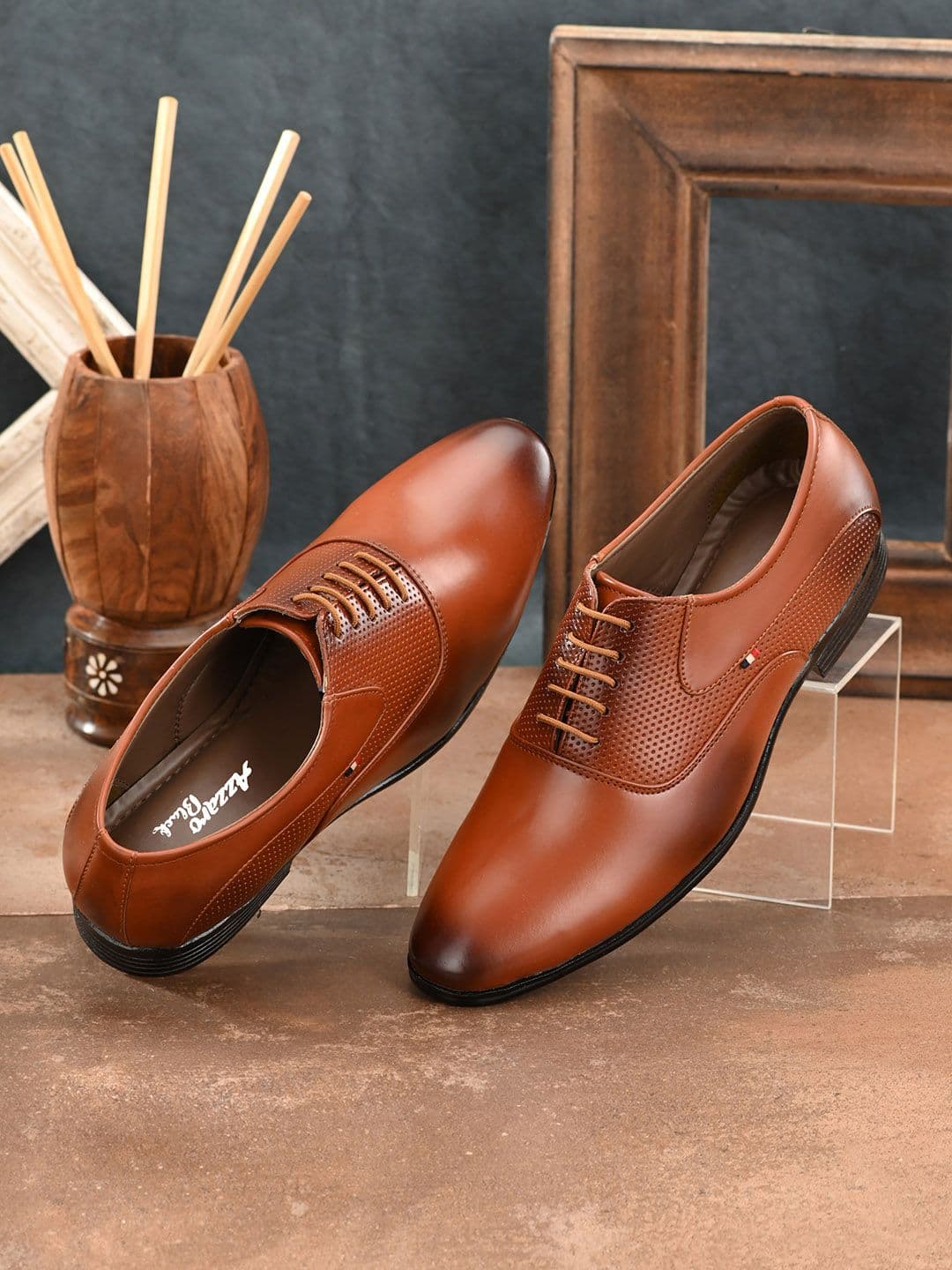 Azzaro Black Men Tan Solid Formal Derbys - view 1