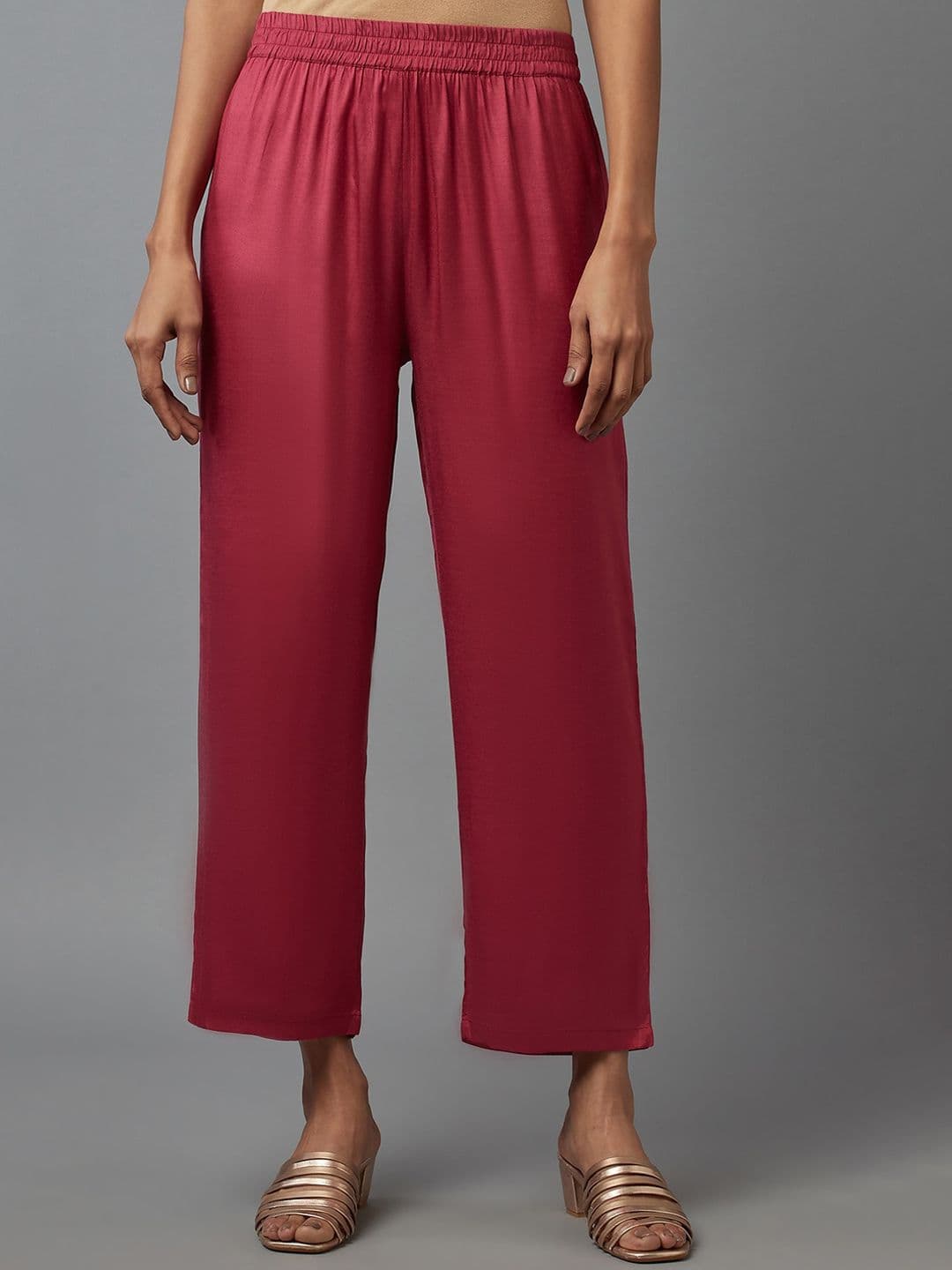 WISHFUL Women Red Solid Straight Fit Palazzos - view 1