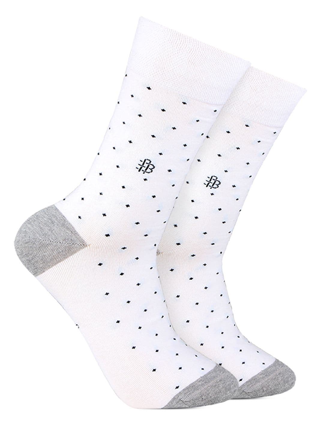 Bonjour Men White & Grey Printed Calf Length Socks - view 1