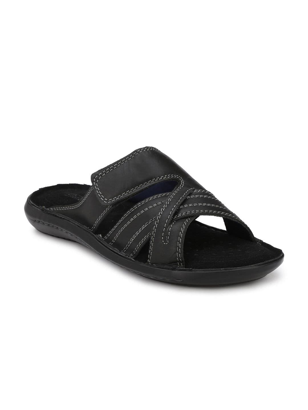 Delize Men Black Leather Comfort Sandals - view 1