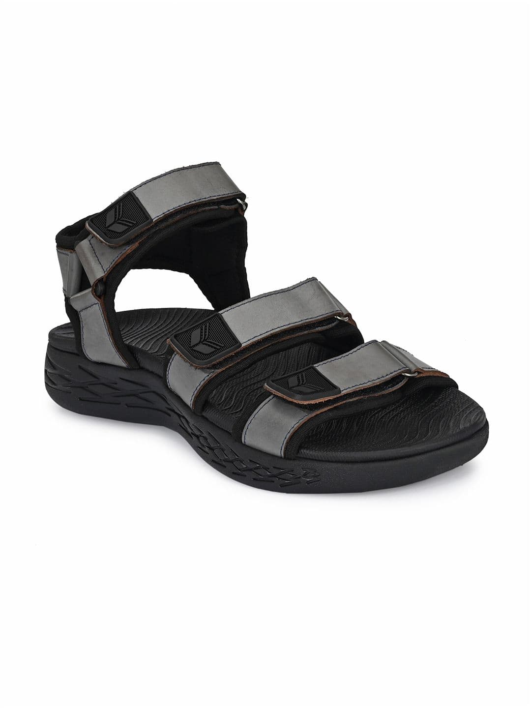 Delize Men Grey & Black Leather Comfort Sandals - view 1