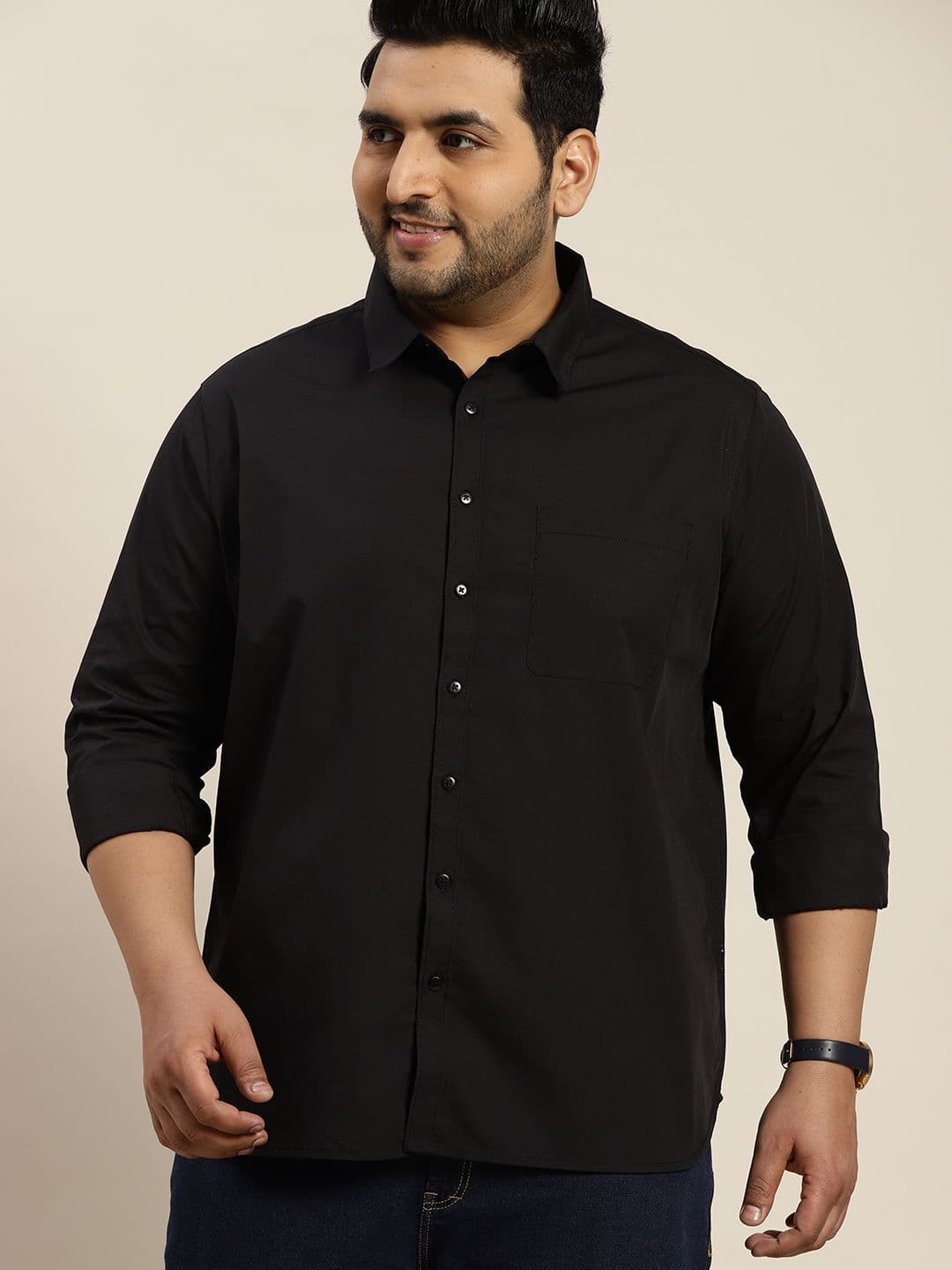Sztori Men Plus Size Black Solid Cotton Casual Shirt - view 1