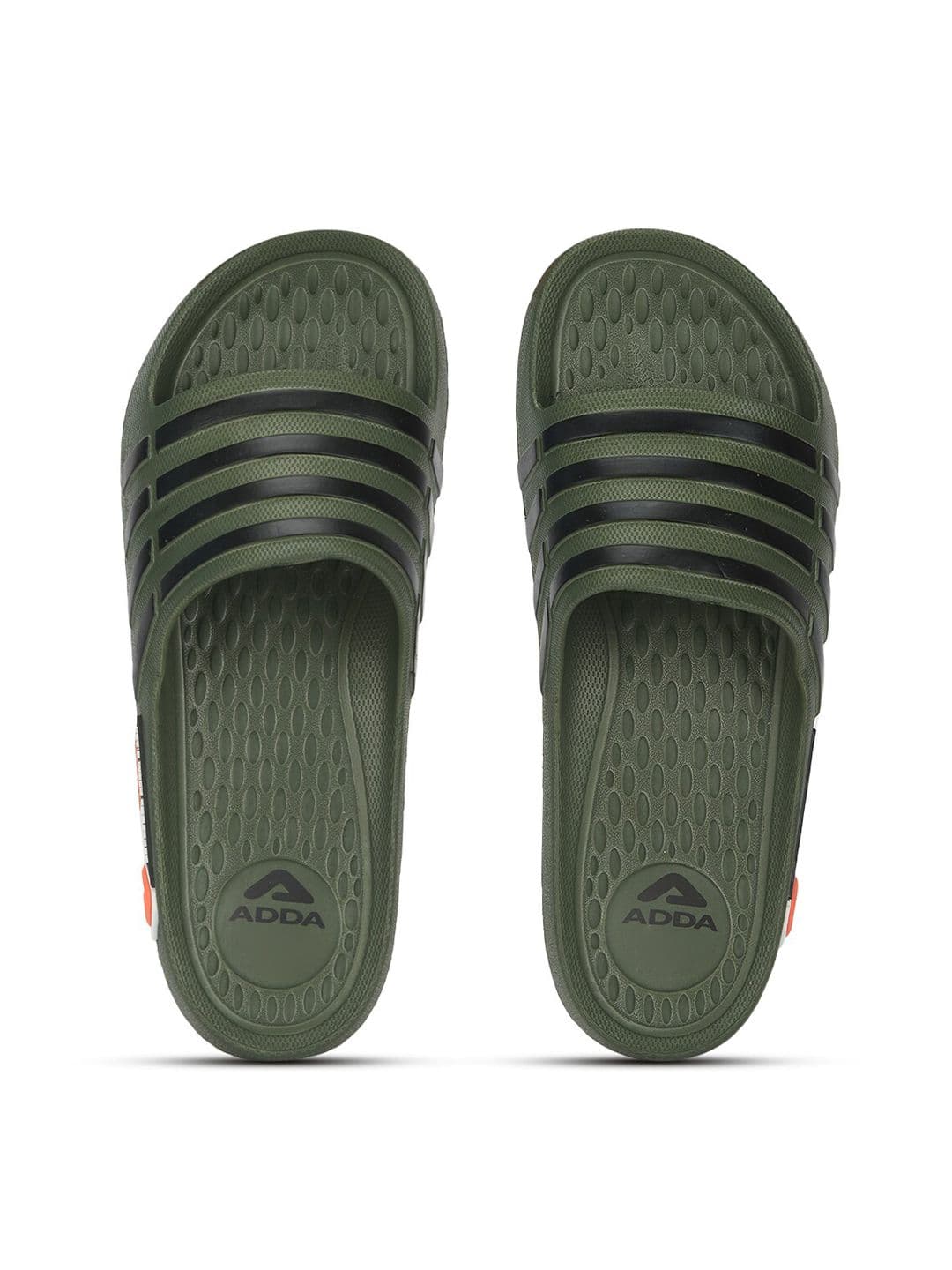 Adda Men Olive Green Striped Rubber Sliders - view 1