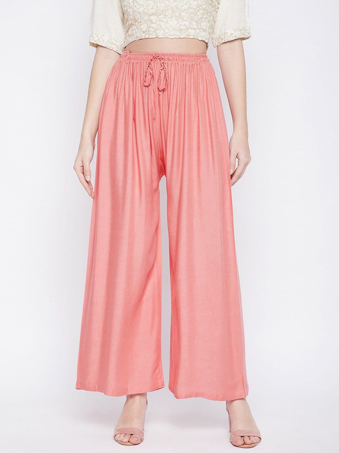 Clora Creation Women Peach-Coloured Flared Palazzos - view 1
