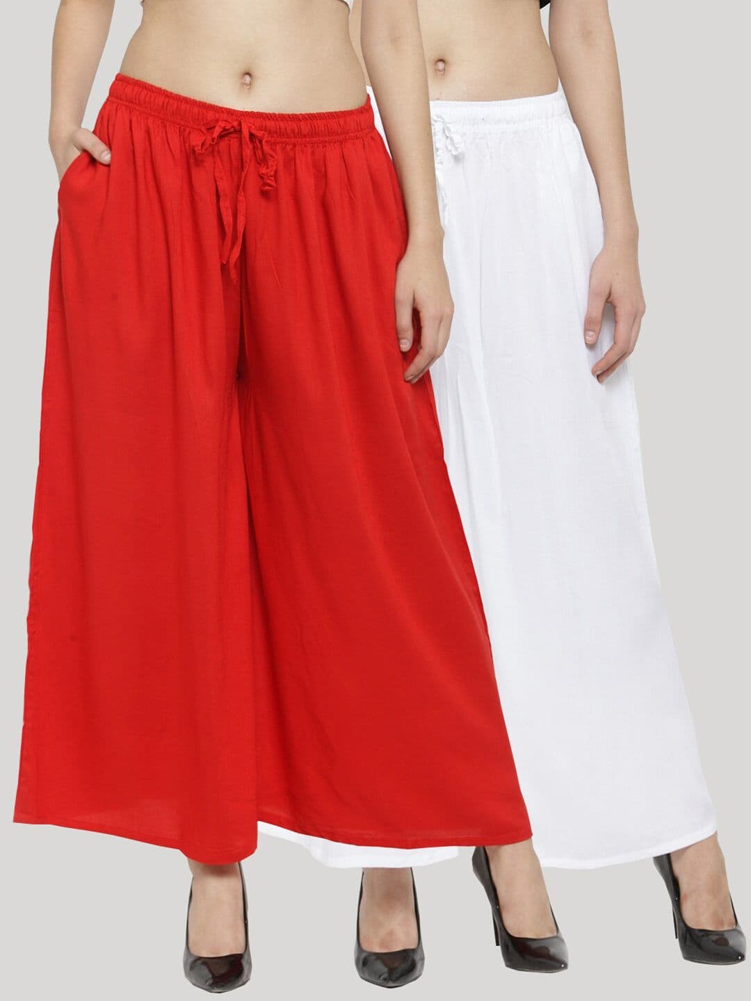 Clora Creation Women Pack of 2 Red & White Knitted Ethnic Palazzos - view 1