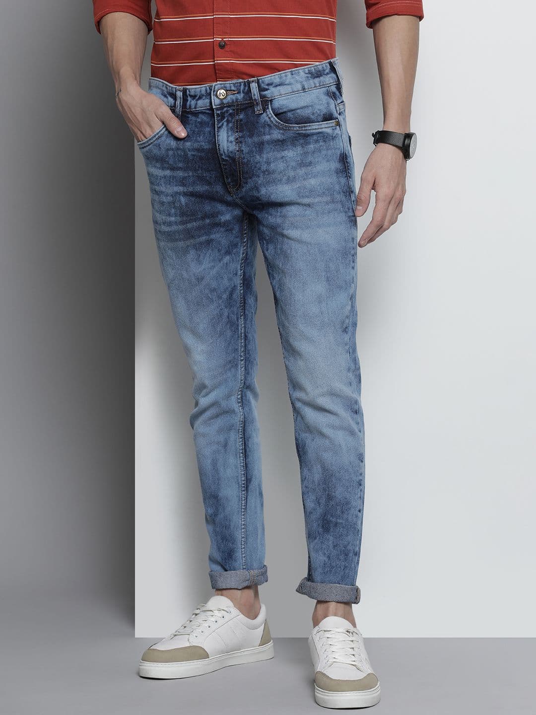 The Indian Garage Co Men Blue Slim Fit Light Fade Stretchable Jeans - view 1