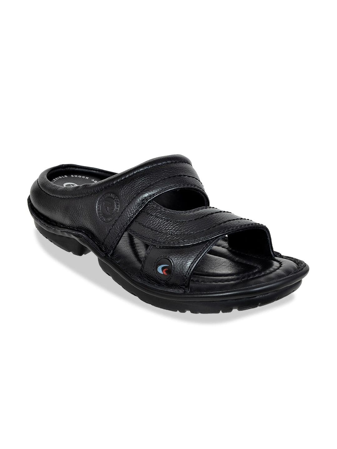 Allen Cooper Men Black Solid Leather Comfort Sandals - view 1