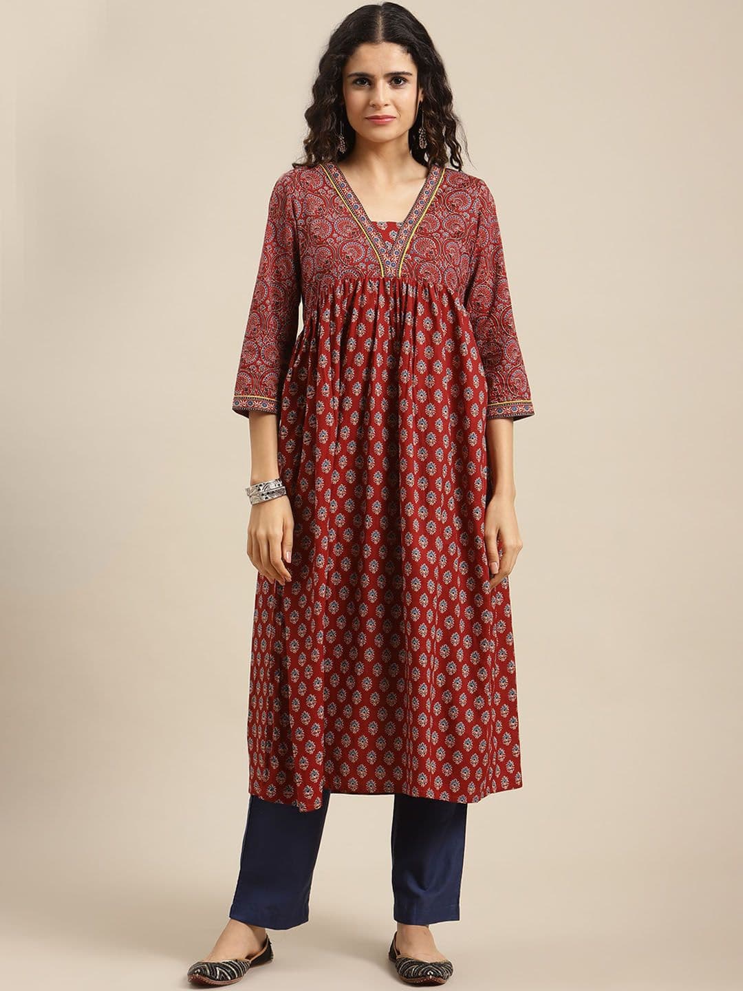 Varanga Women Maroon Ethnic Motifs Printed Kurta - view 1