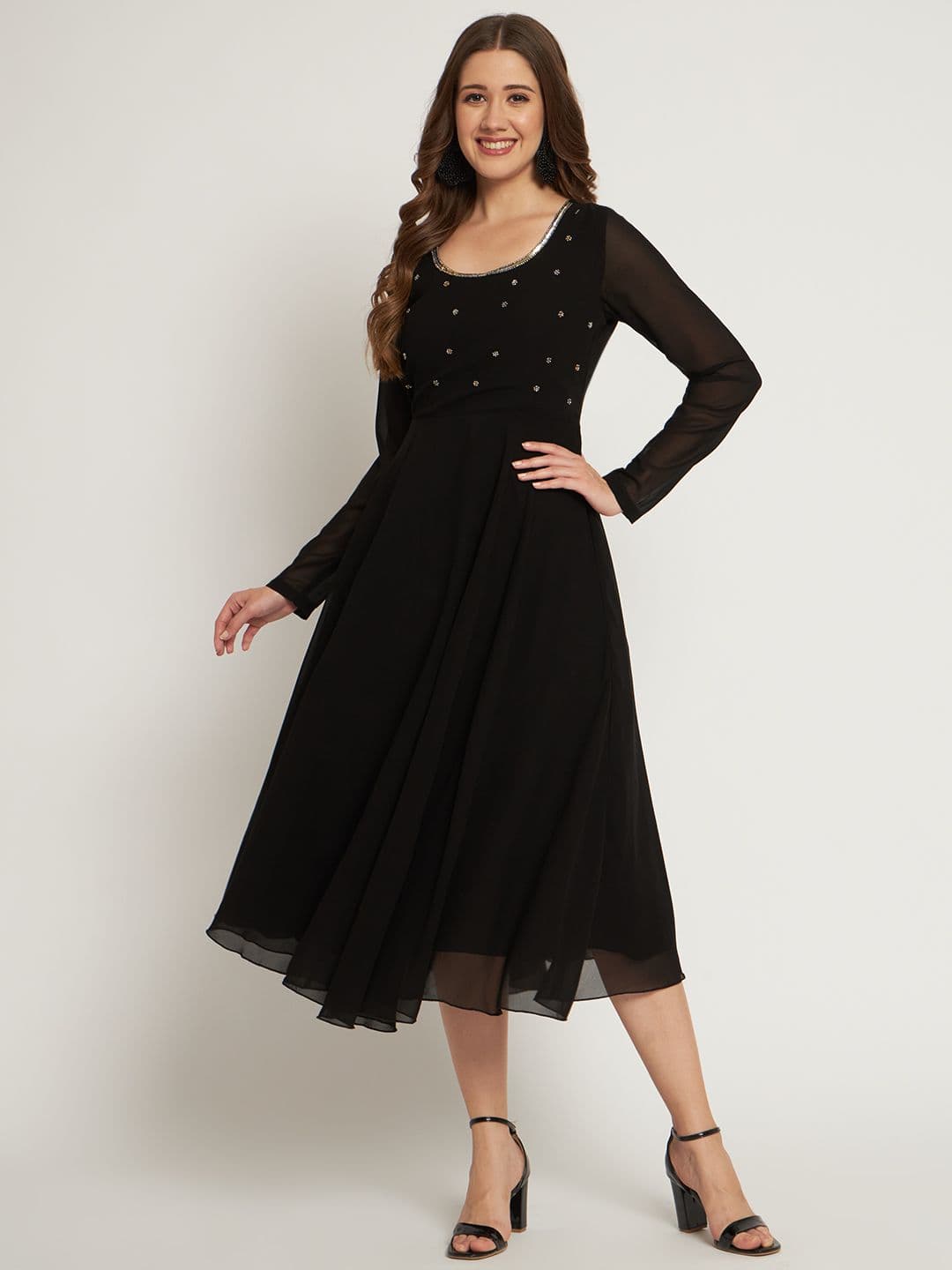 Poshak Hub Women Black Ethnic Motifs Embellished Georgette Anarkali Kurta - view 1