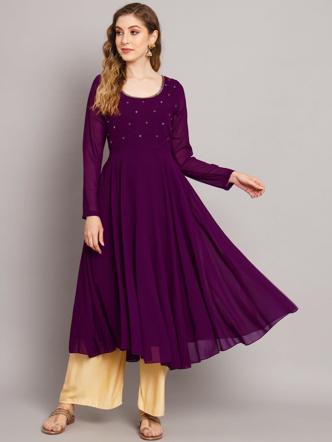 Poshak Hub Women Burgundy Ethnic Motifs Georgette Anarkali Kurta - view 1