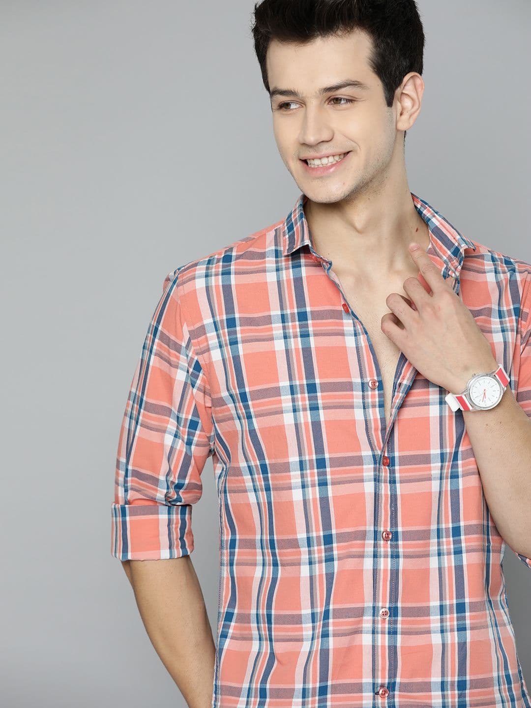 Mast & Harbour Men Peach-Coloured Tartan Checks Casual Shirt - view 1