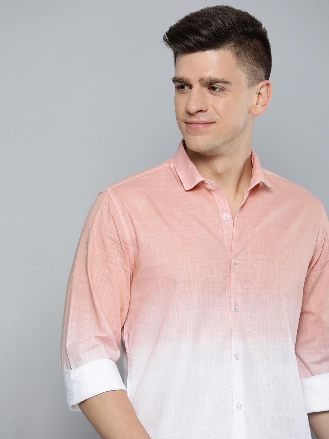 Mast & Harbour Men Peach-Coloured & White Ombre Dyed Casual Cotton Shirt - view 1