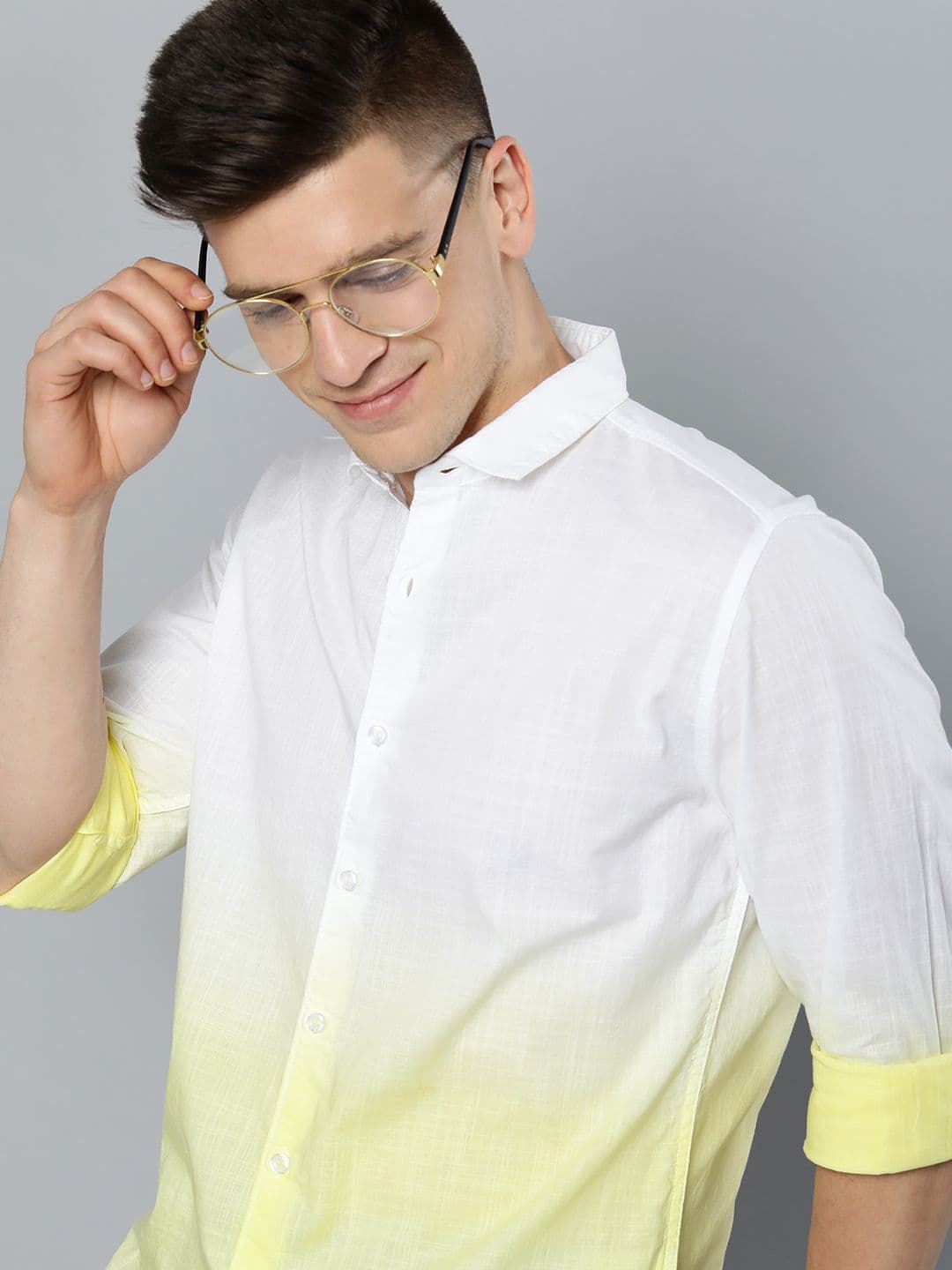 Mast & Harbour Men White & Yellow Ombre Dyed Casual Cotton Shirt - view 1