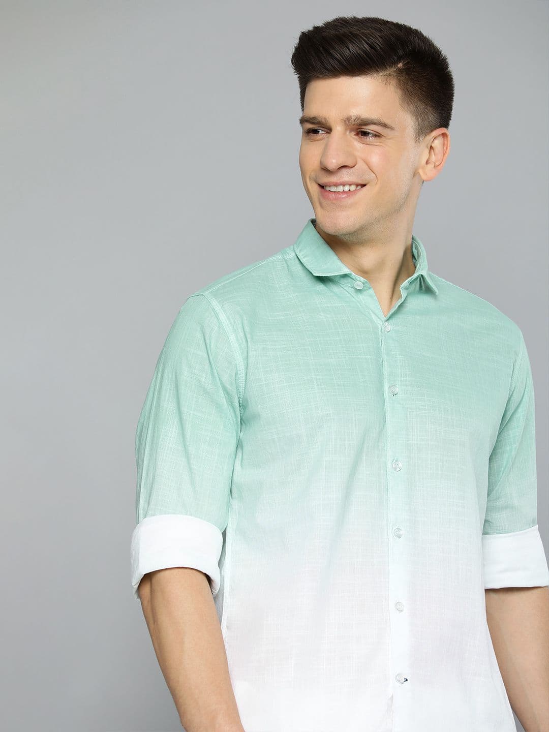 Mast & Harbour Men turquoise Blue Slim Fit Cotton Casual Shirt - view 1