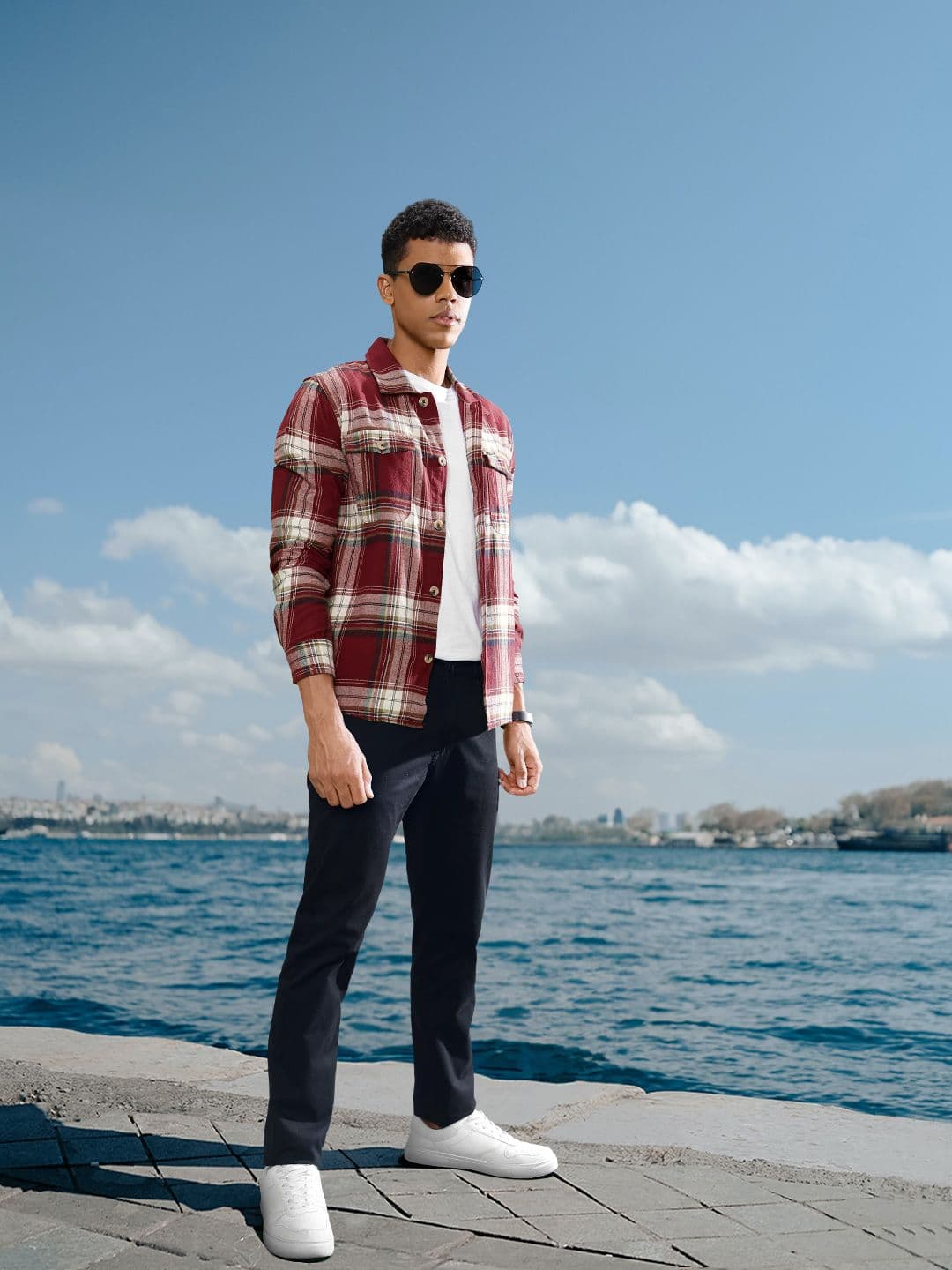 The Indian Garage Co Pure Cotton Regular Fit Checked Double Flap Pocket Flannel Shirt - view 1