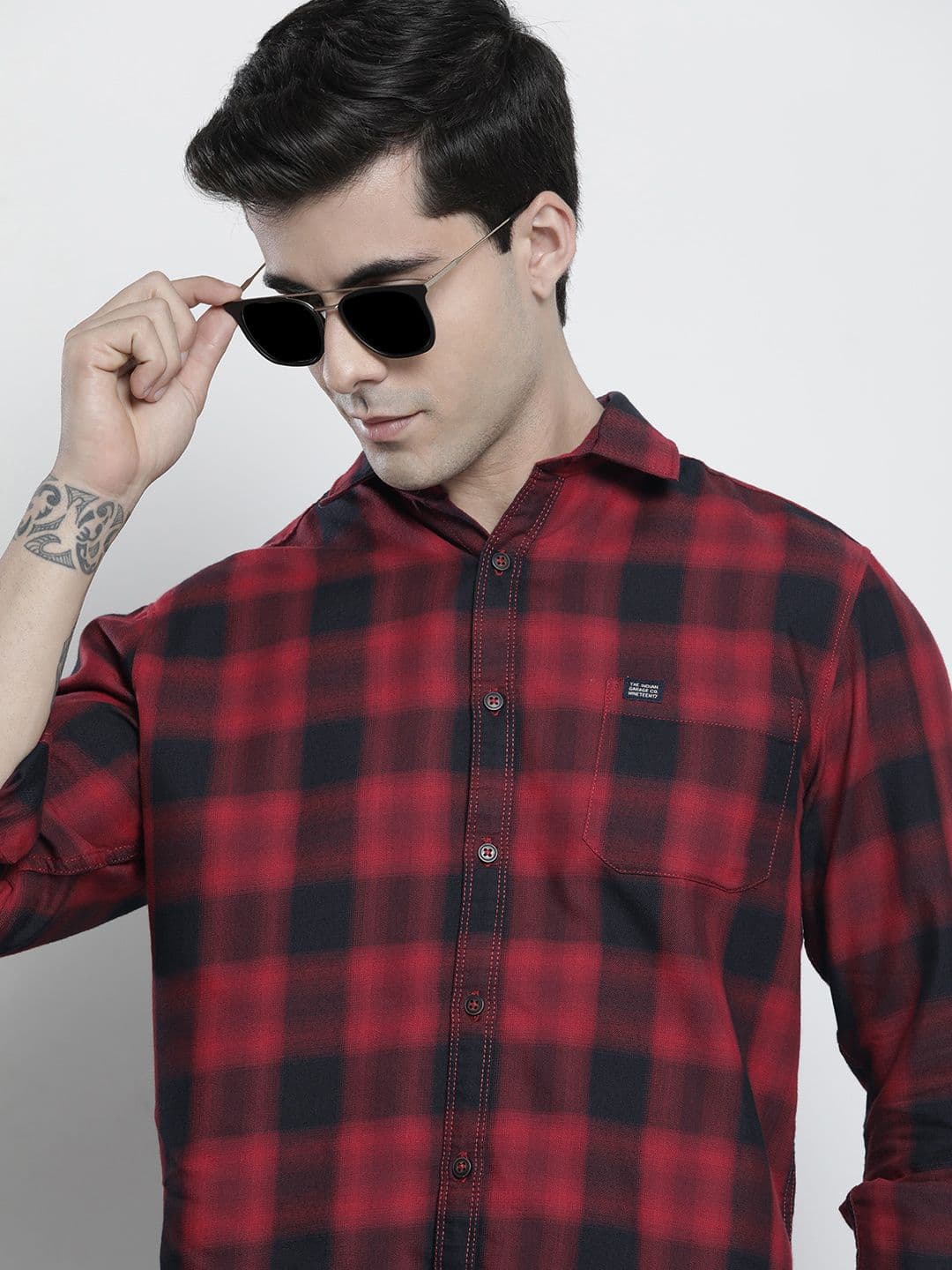 The Indian Garage Co Men Red & Black Comfort Tartan Checked Shirt - view 1