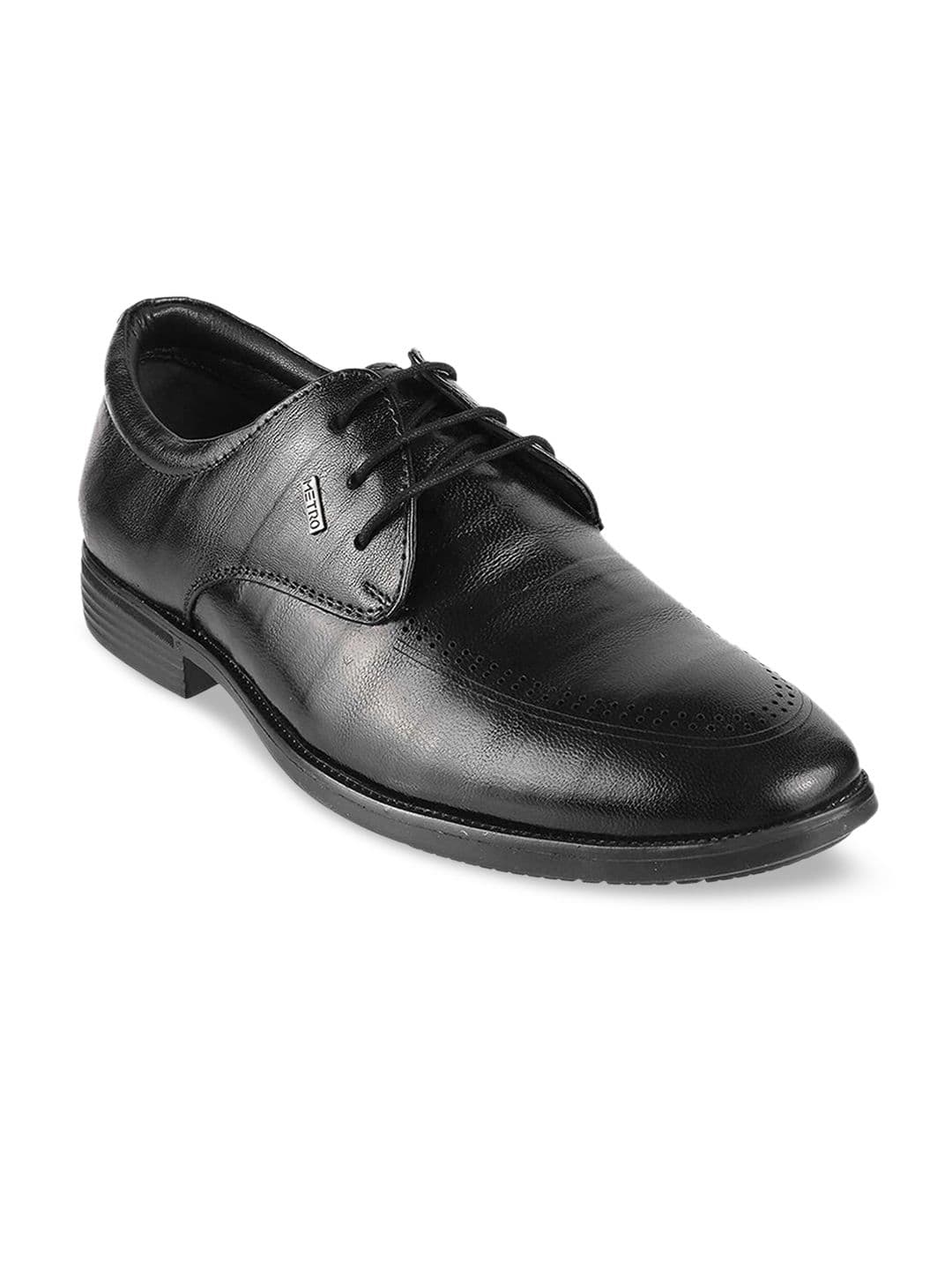 Metro Men Black Solid Leather Formal Derbys - view 1