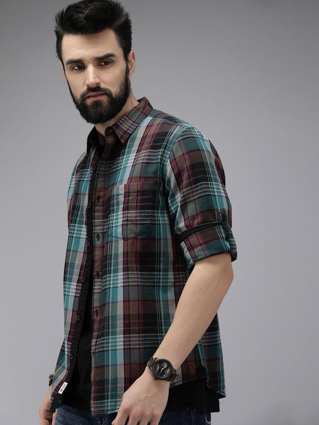 The Roadster Lifestyle Co Men Multicoloured Checked Pure Cotton Casual Shirt - view 1