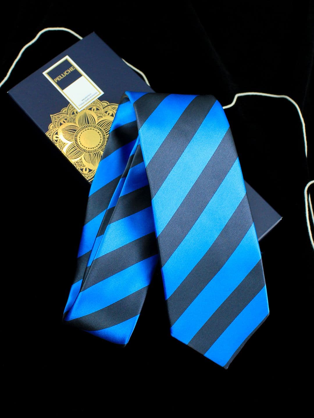 PELUCHE Men Blue & Black Striped Skinny Tie - view 1