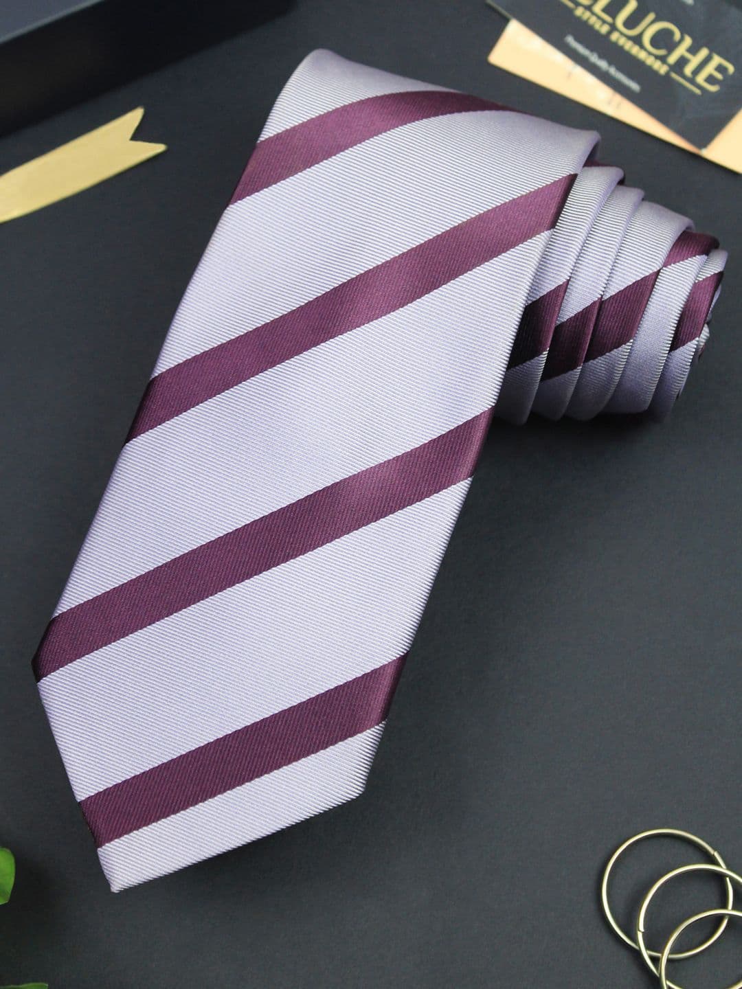 PELUCHE Men Grey & Black Striped Broad Tie - view 1
