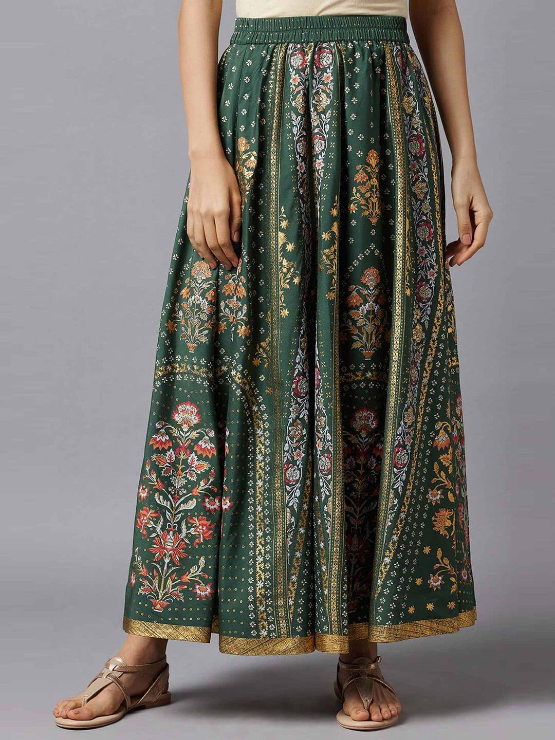 AURELIA Women Green Printed Maxi Length Flared Skirt - view 1