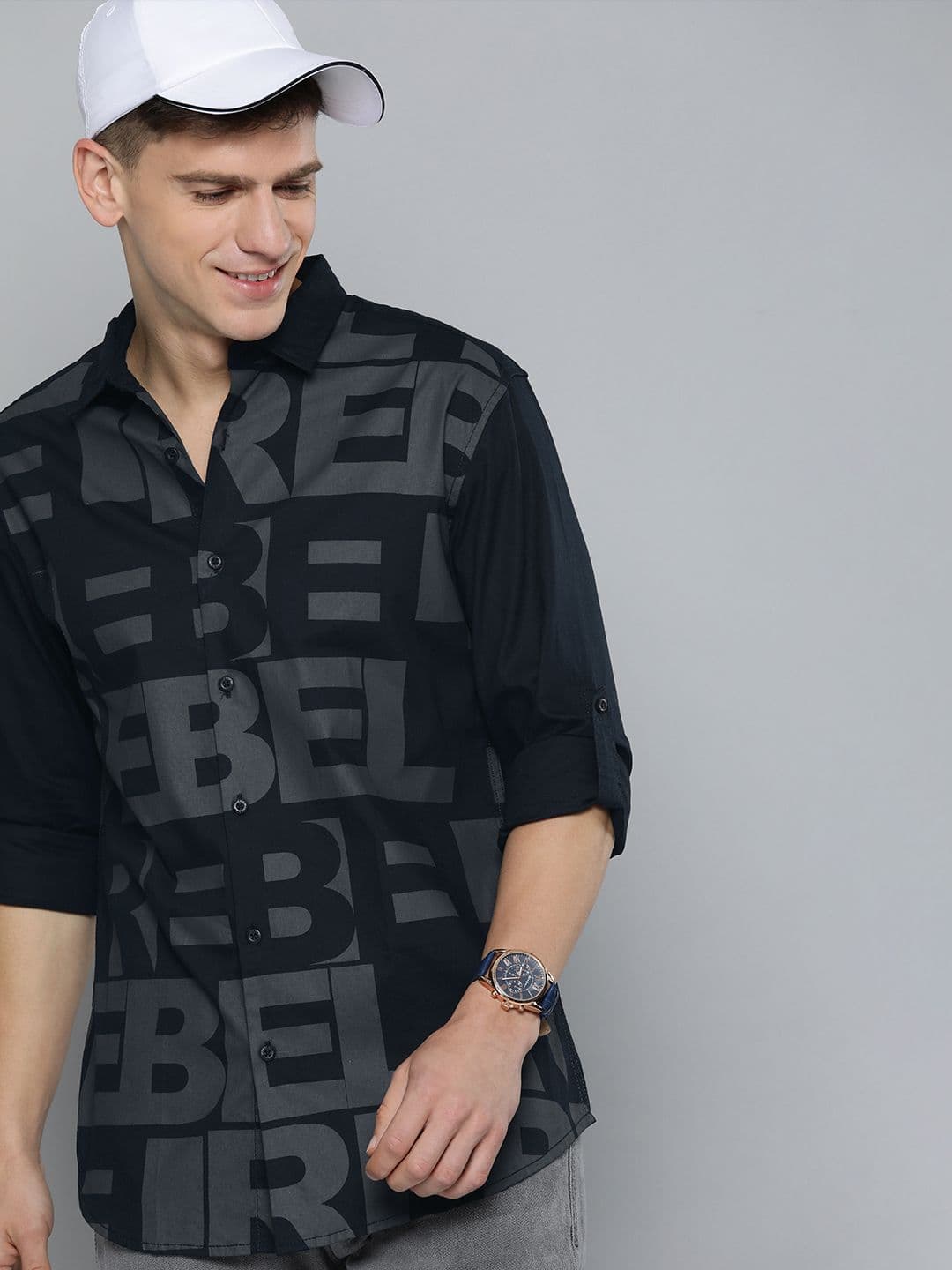 HERE&NOW Typography Print Cotton Casual Shirt - view 1