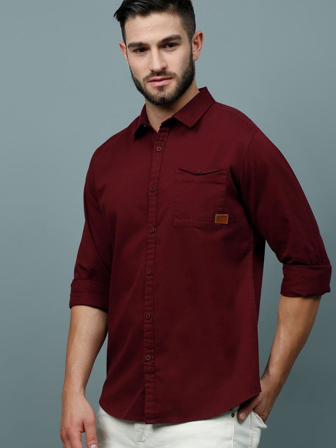 HERE&NOW Men Maroon Slim Fit Cotton Casual Shirt - view 1
