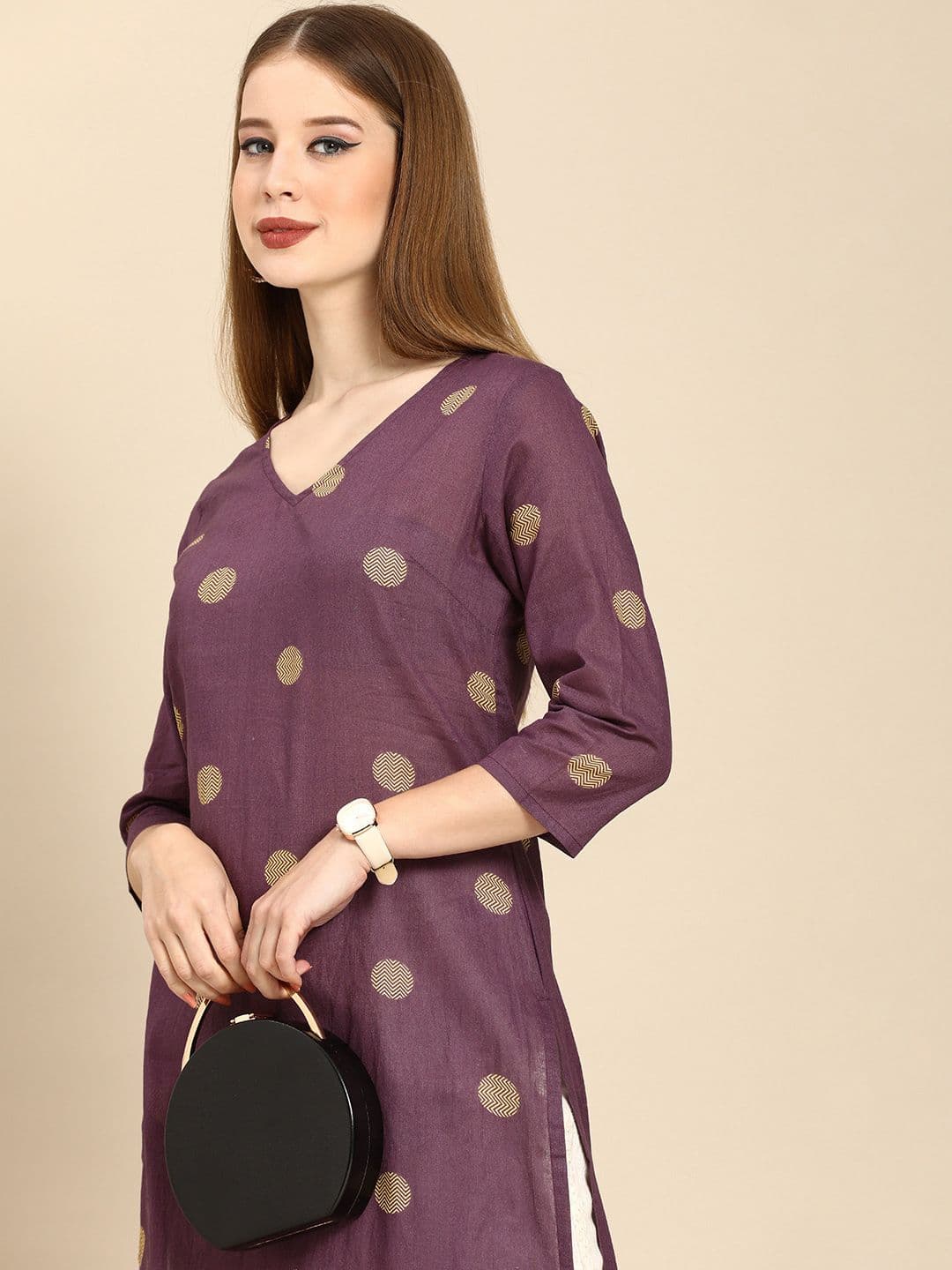 Anouk X fwd Women Purple Ethnic Motifs Printed Cotton Kurta - view 1