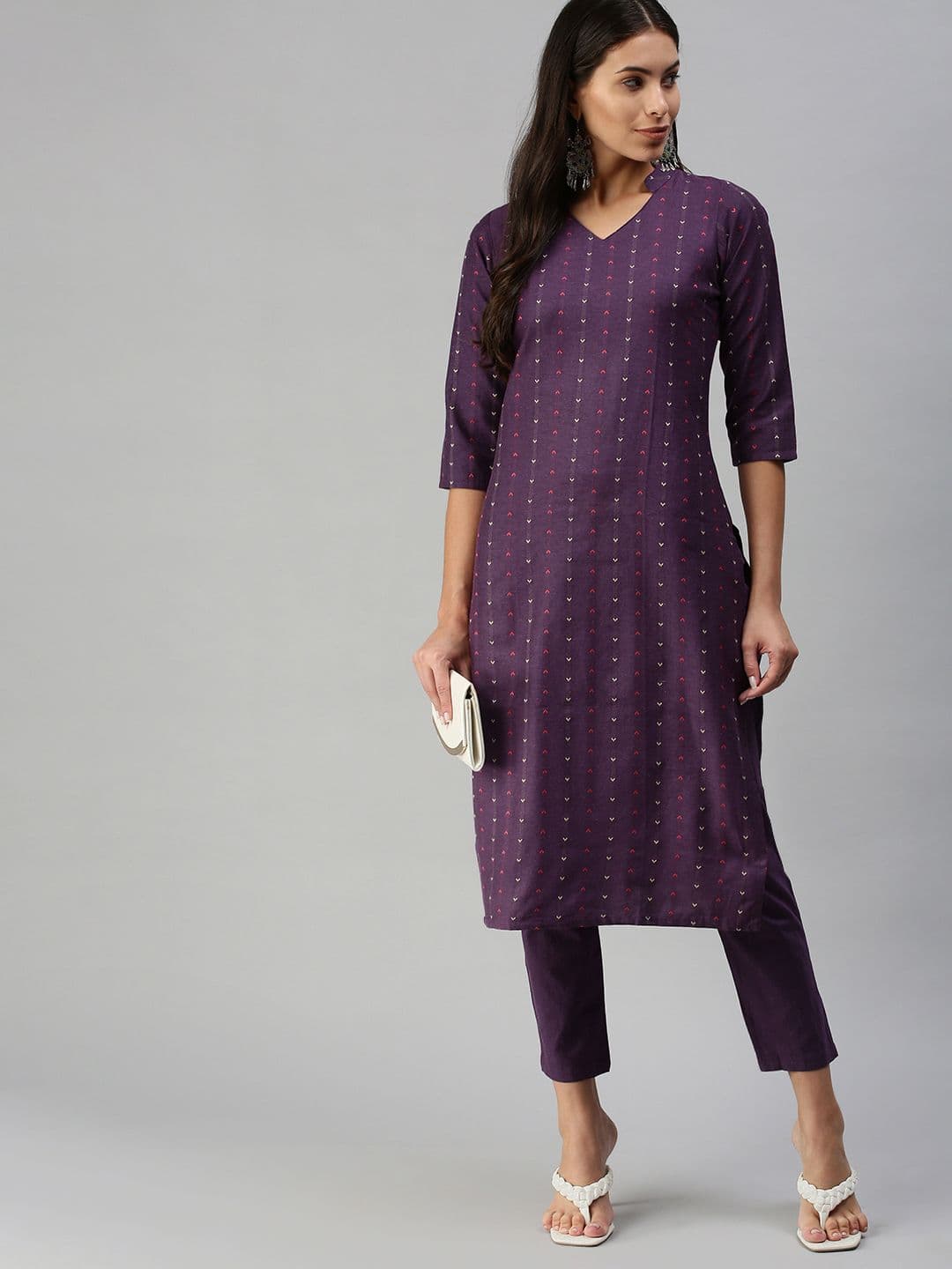 KALINI Women Violet Pure Cotton Kurta with Trousers - view 1