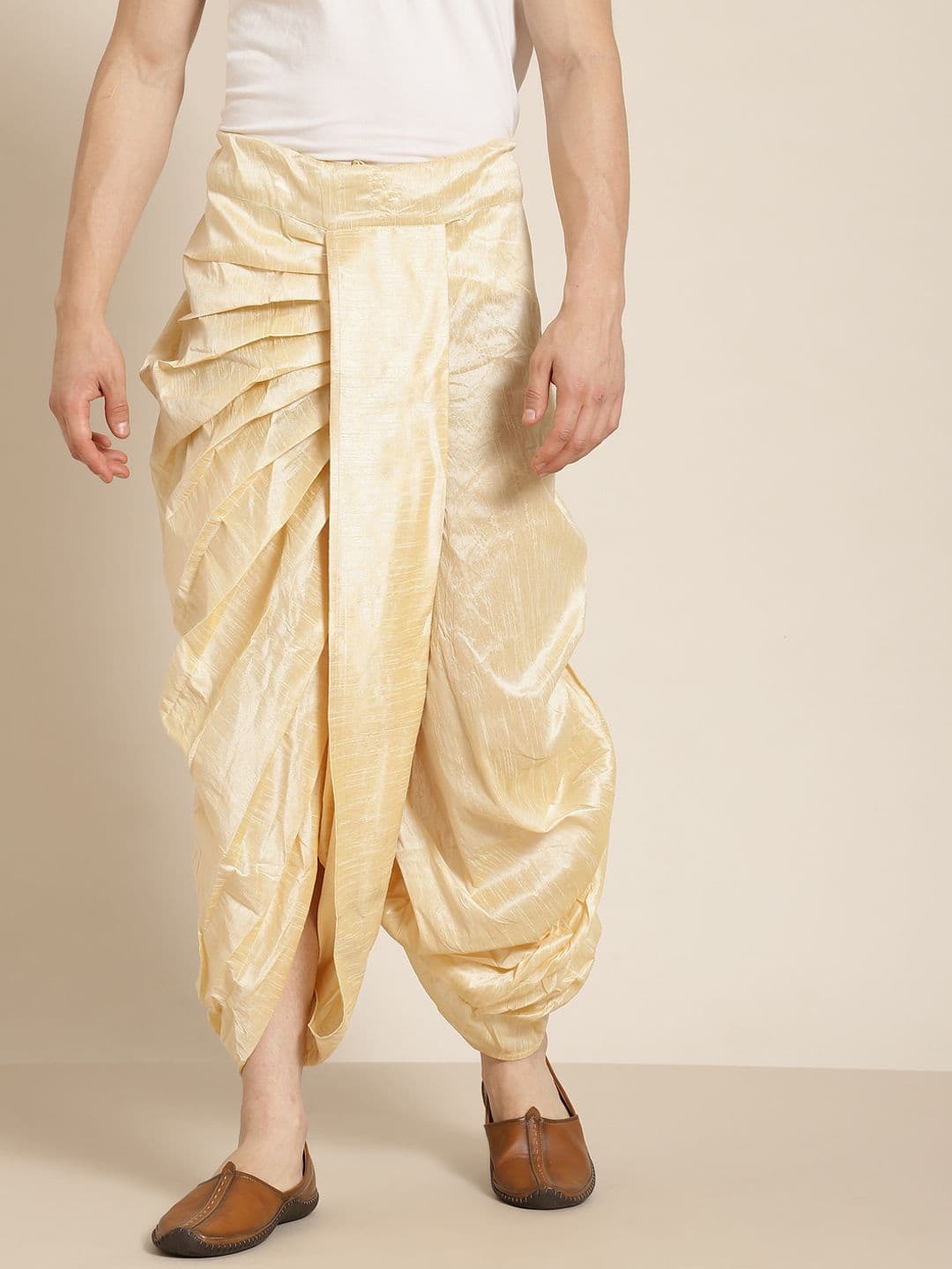 Anug by SOJANYA Men Beige Solid Stitched Dhoti - view 1