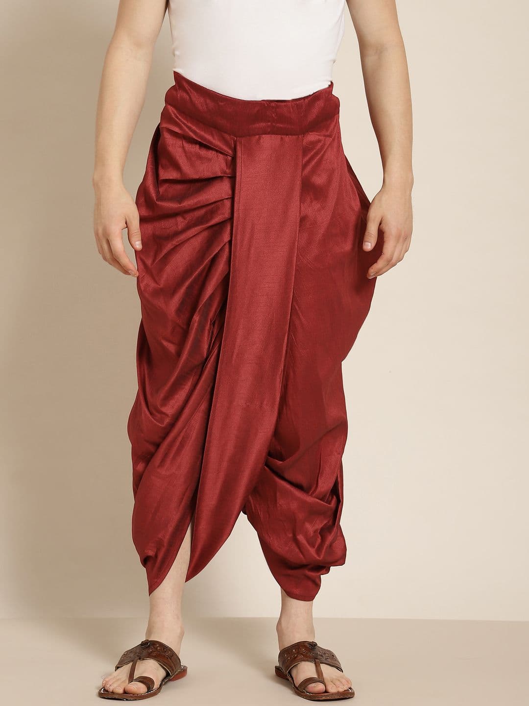 Anug by SOJANYA Men Maroon Solid Stitched Dhoti - view 1