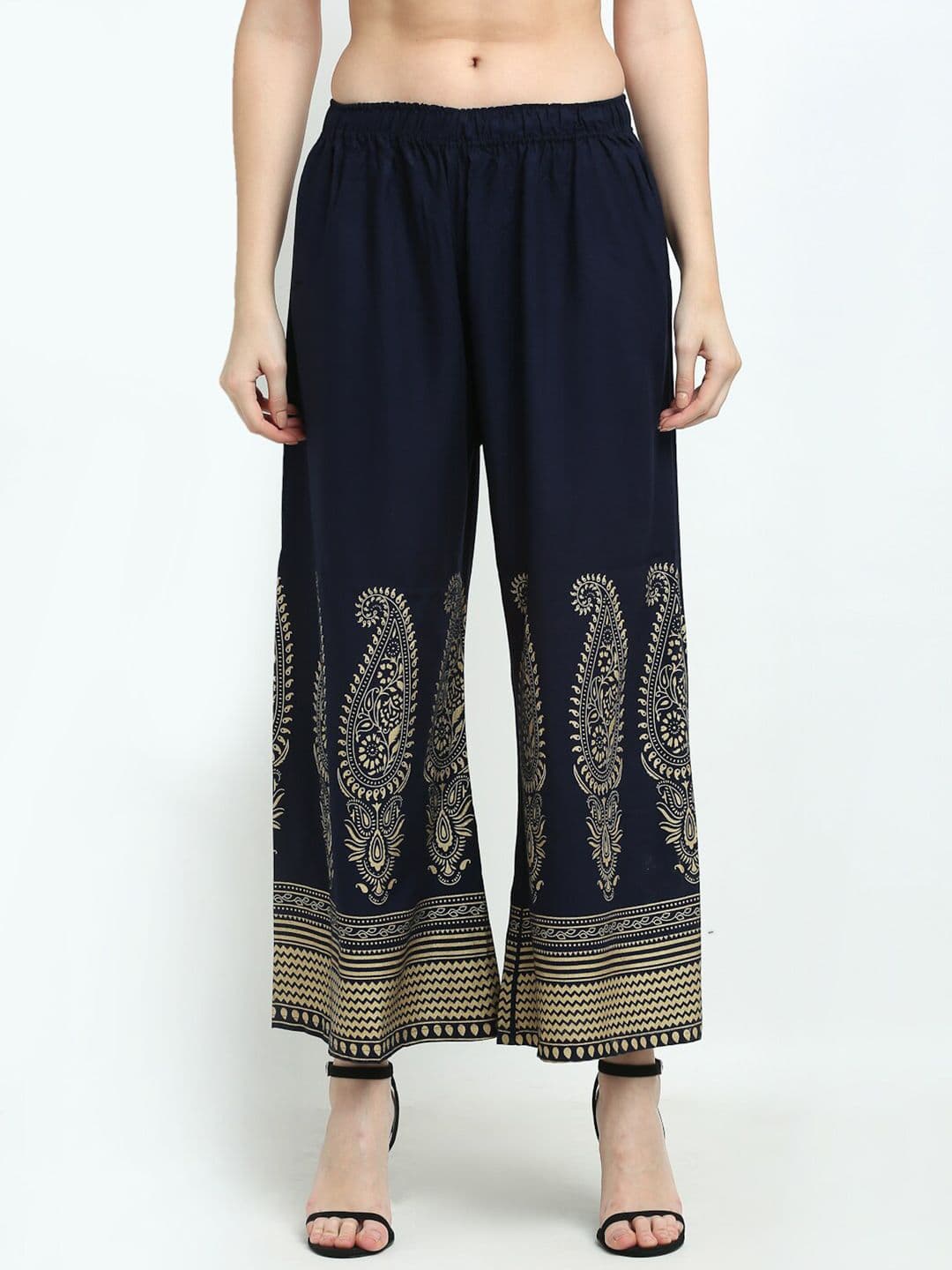 TAG 7 Women Navy Blue & Gold-Toned Ethnic Motifs Printed Palazzos - view 1