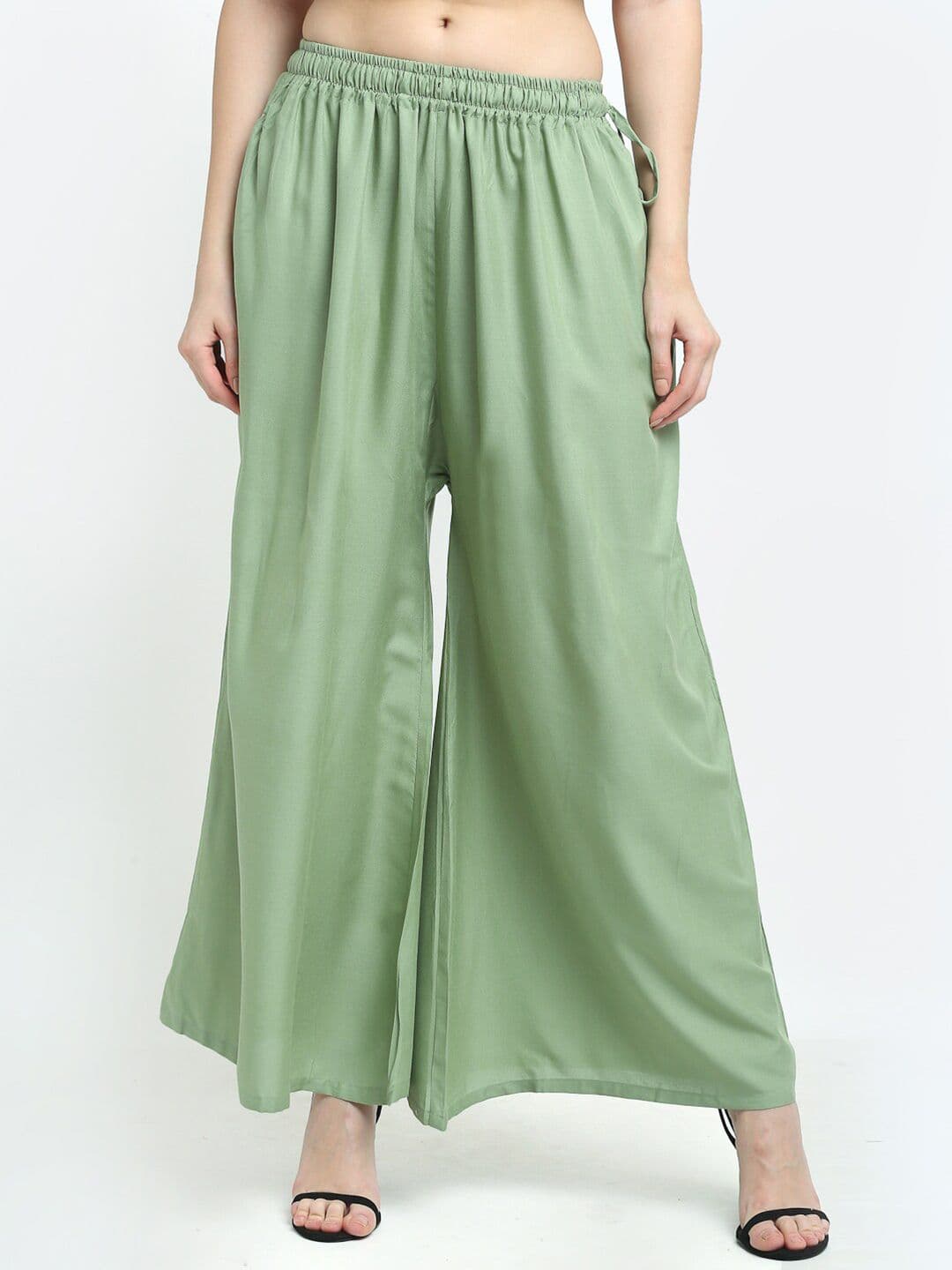 TAG 7 Women Sage Green Solid Flared Fit Ethnic Palazzos - view 1