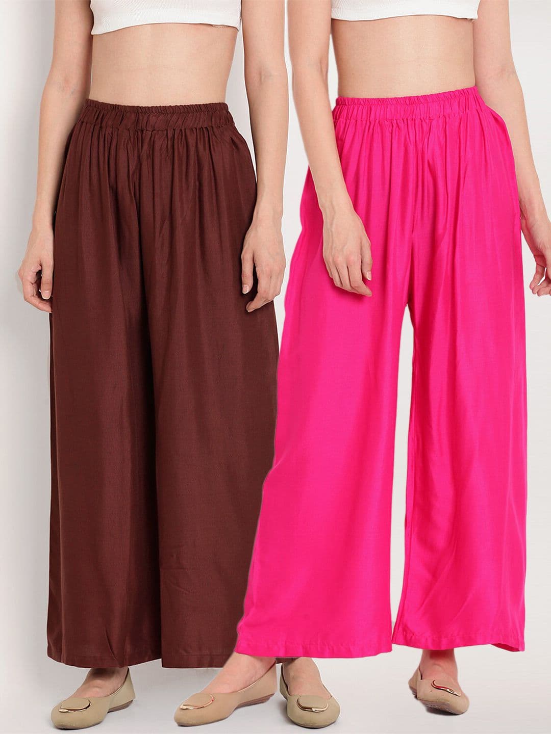 TAG 7 Women Pink & Brown Set of 2 Flared Ethnic Palazzos - view 1